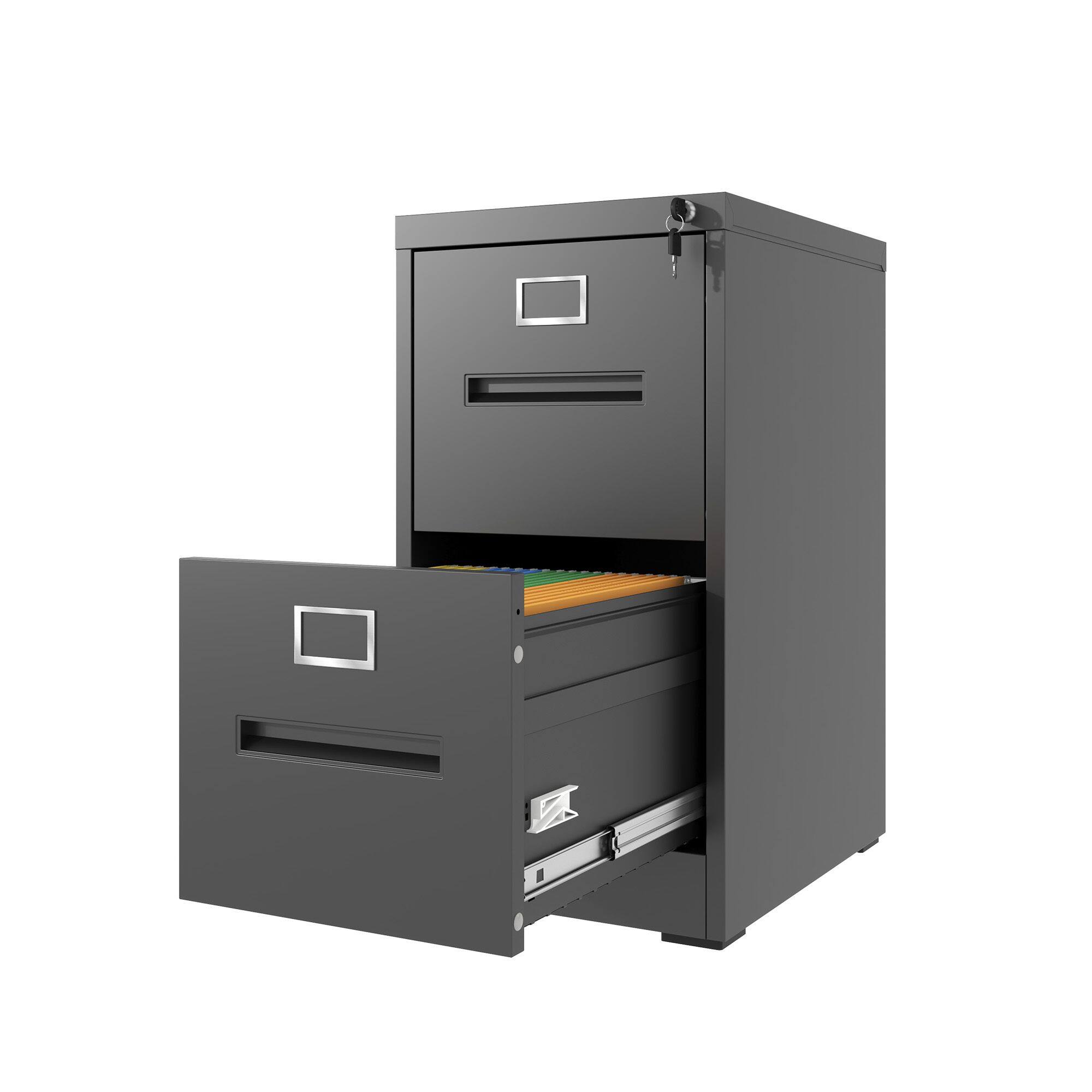Angle. Mirfee - 2-Drawer File Cabinet with Lock, for A4/Legal/Letter Files - Black.