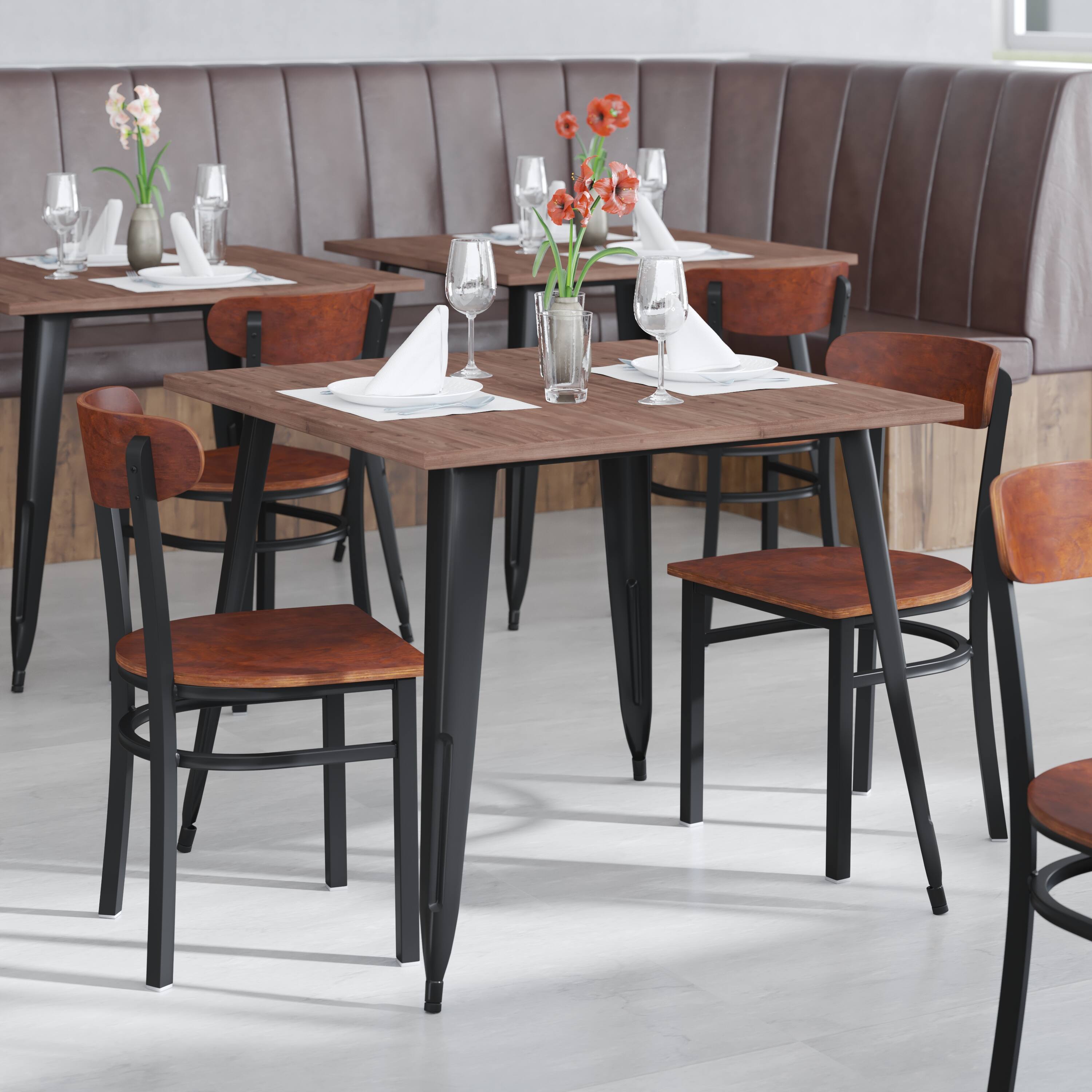 Alt View 4. Emma + Oliver - Yara Industrial Dining Chair with Rolled Steel Frame and Solid Wood Seat - 500 lbs. Static Weight Capacity - Walnut.