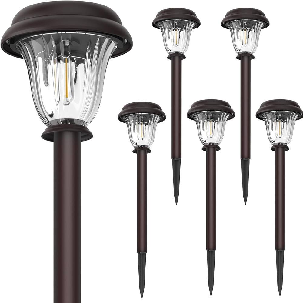 Angle. MOSZAR LLC - Solar Lights Outdoor 6 Pack, Stainless Steel Glass Solar Pathway - Black.