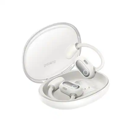 Front. Baseus - Baseus Eli Sport 1 Open-Ear Headphones, True Wireless, Bluetooth 5.3, White - White.