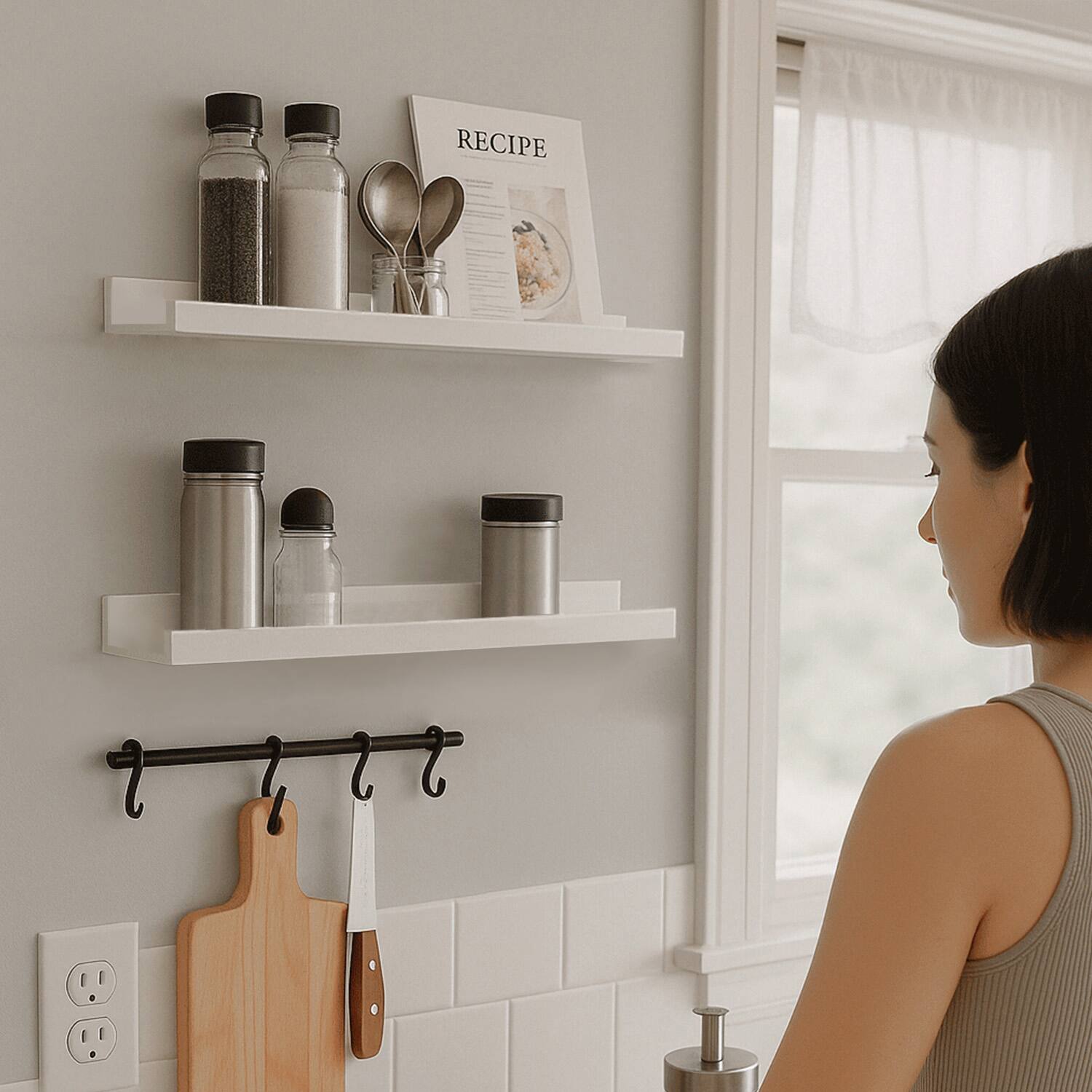 Alt View 4. Mifurn - 2 Pack 16 in Floating Picture Ledge Shelves, Wooden Wall Shelf for Books, Photos & Decor Display for Living Room - White.