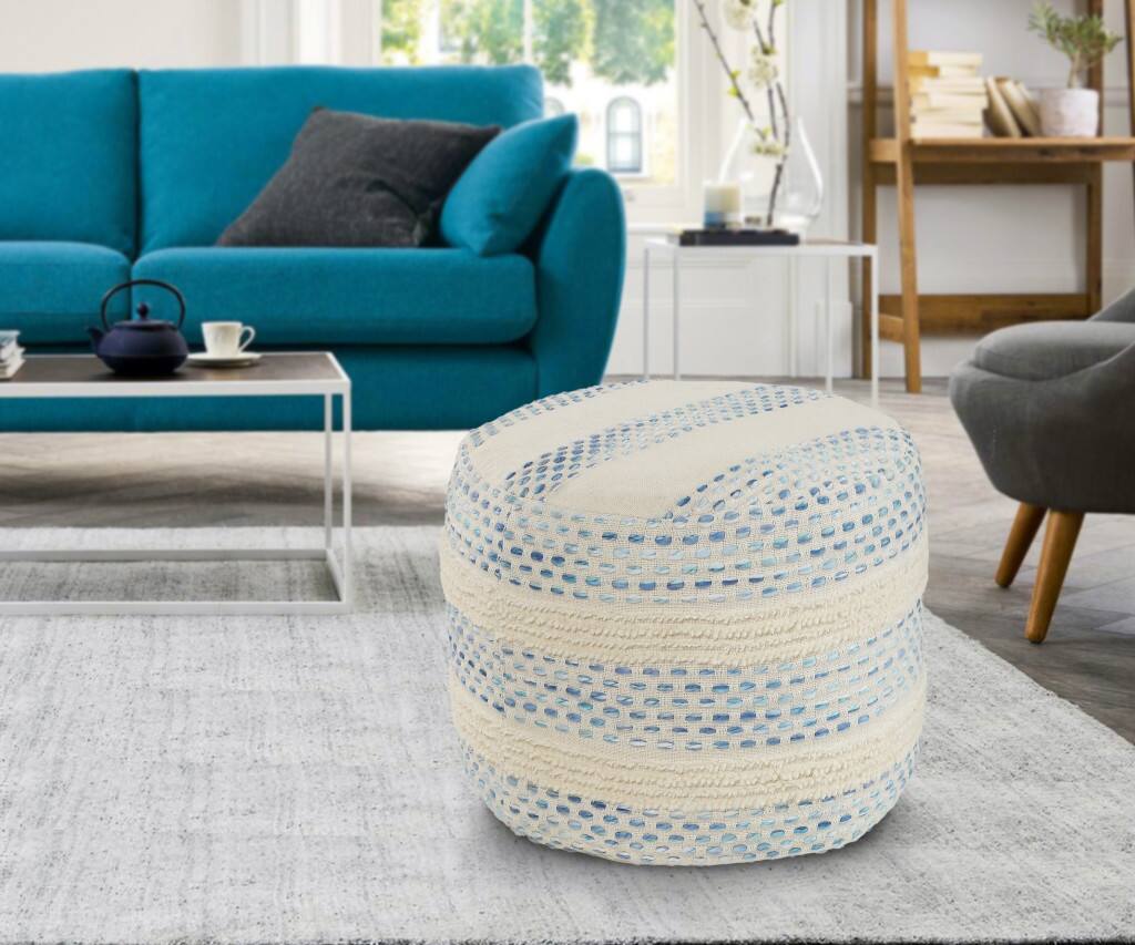 Alt View 2. Hivvago - Hivvago 18 Inch Cotton Blend Ottoman - Blue, Off White.