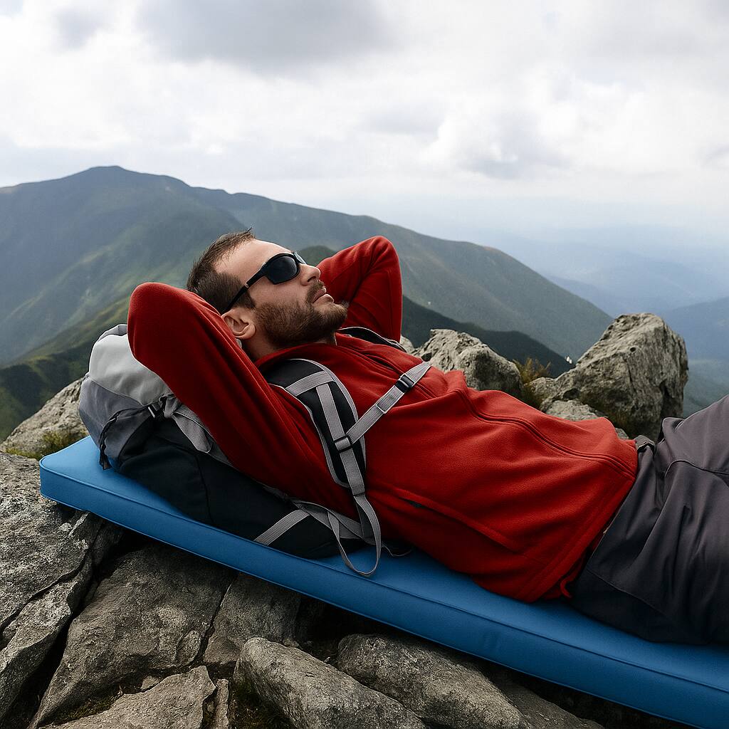 Angle. BreeBe - Self-Inflating Foldable Camping Pad with Storage Bag - Blue.