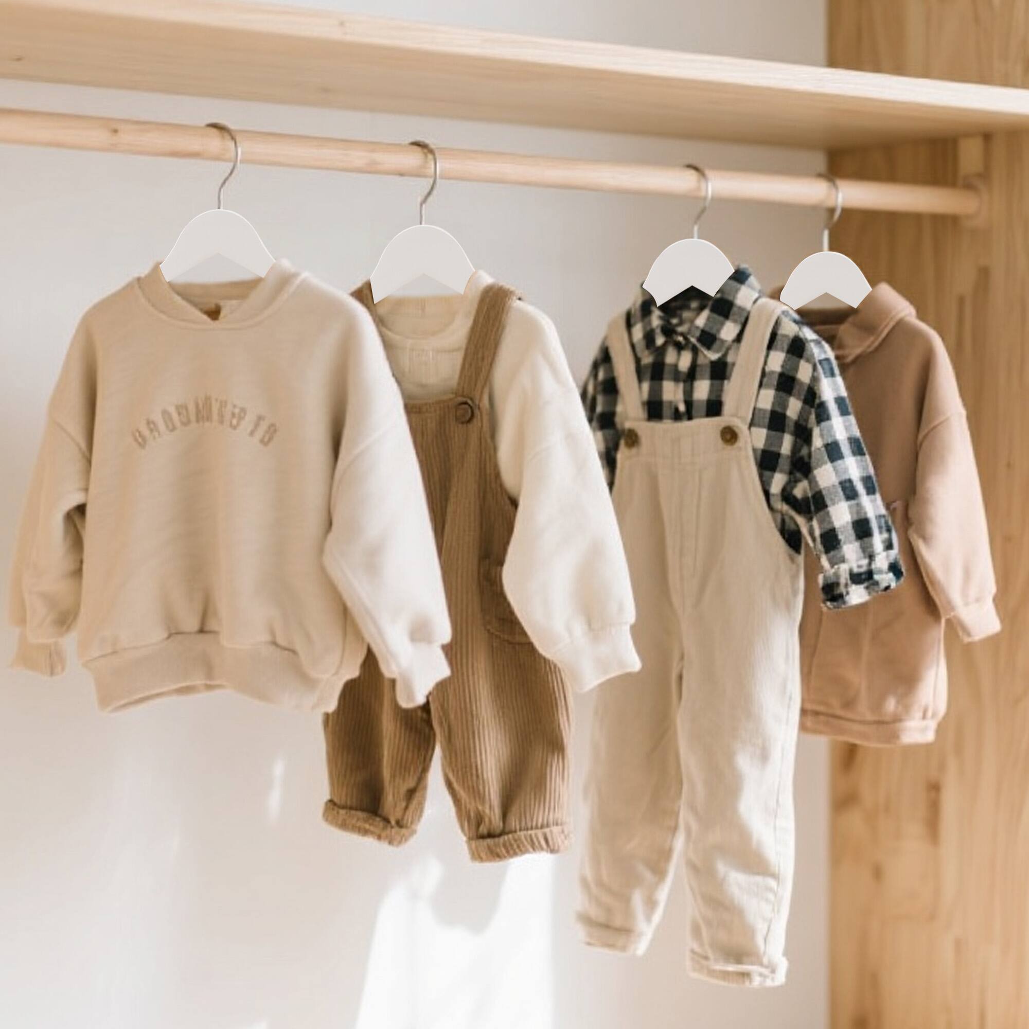 Alt View 2. BP4U - 24-Pack Kids Wooden Hangers with Pants Bar, Ultra-Slim Baby Wood Clothes Hangers for Toddler & Youth Coats/Dresses - White.