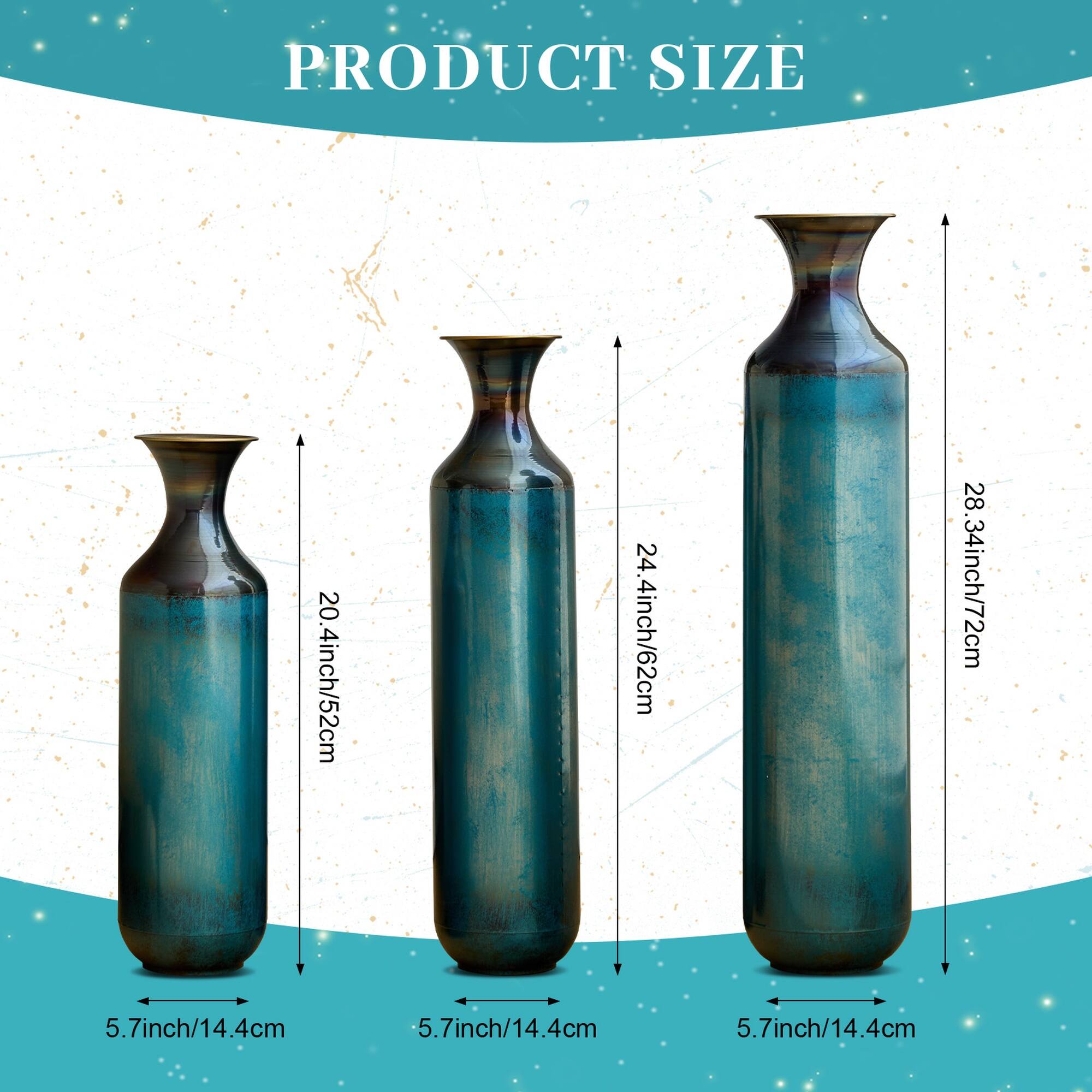Boyel Living Set of 3 Tall Metal Floor Vases with Torch Fired Ombre ...