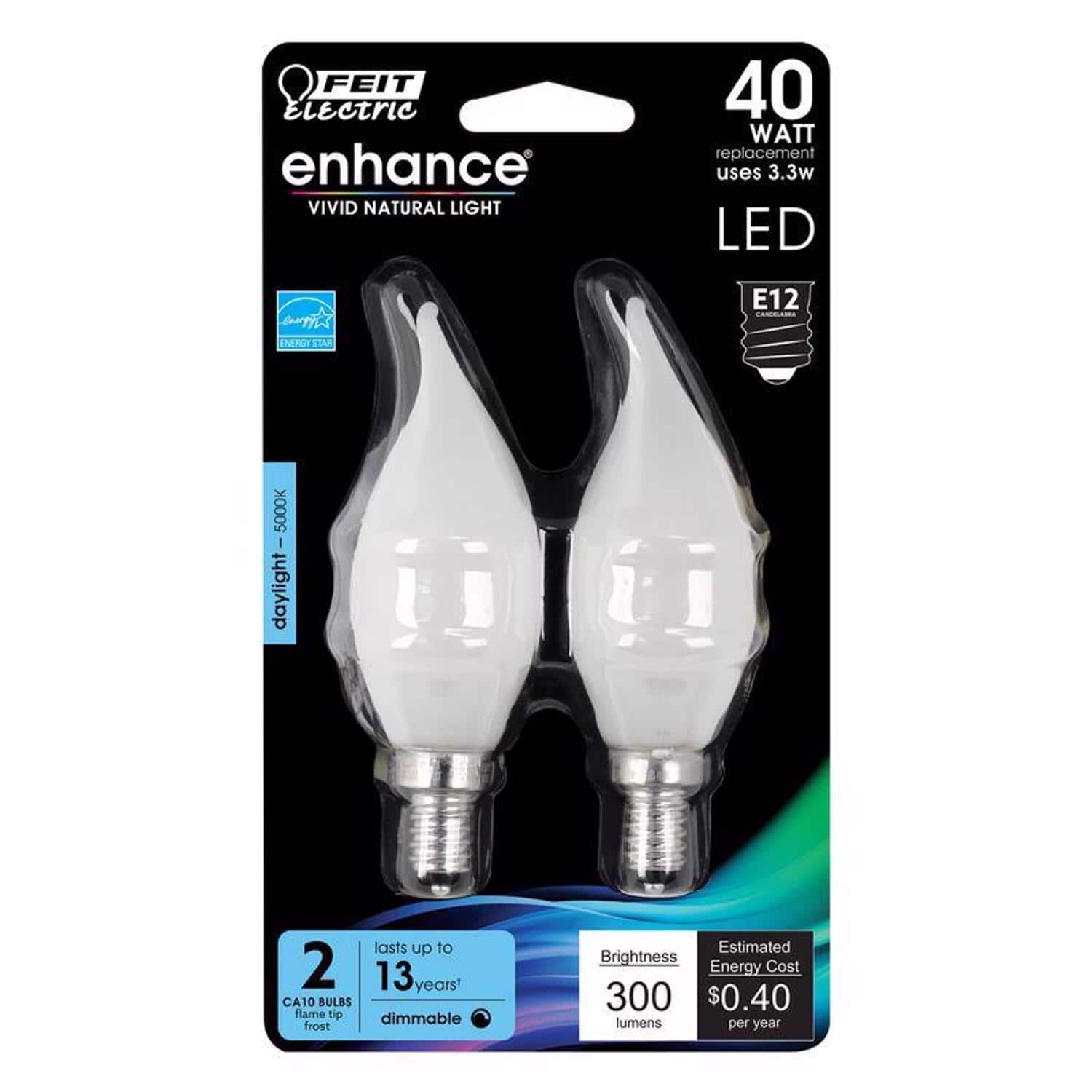 FEIT ELECTRIC - Feit Enhance CA10 (Flame Tip) E12 (Candelabra) Filament LED Bulb Daylight 40 Watt Equivalence 2 pk price history on PriceWatchPro