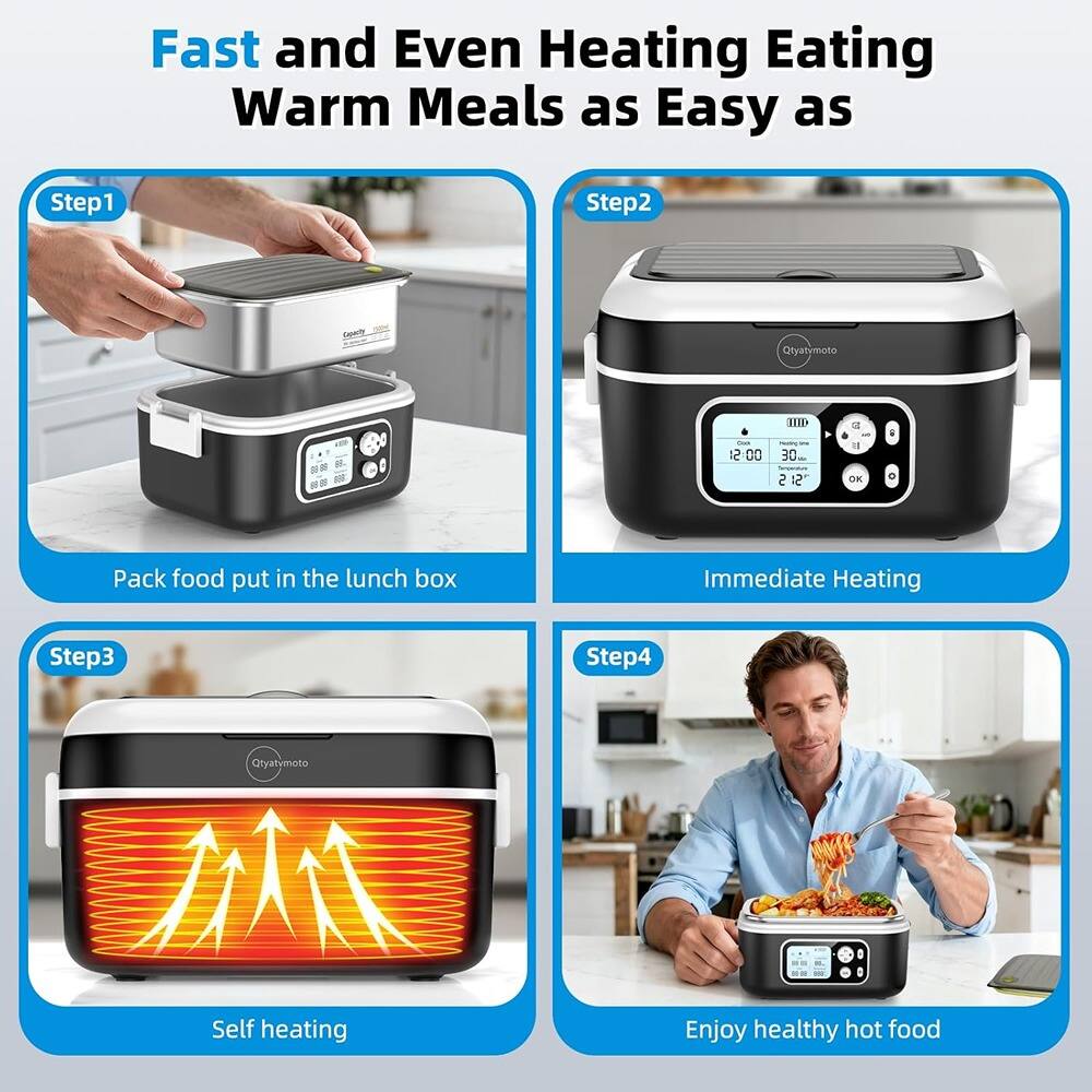 Fast and Even Heating Eating Warm Meals as Easy as

Step1: Pack food put in the lunch box

Step2: Immediate Heating

Step3: Self heating

Step4: Enjoy healthy hot food