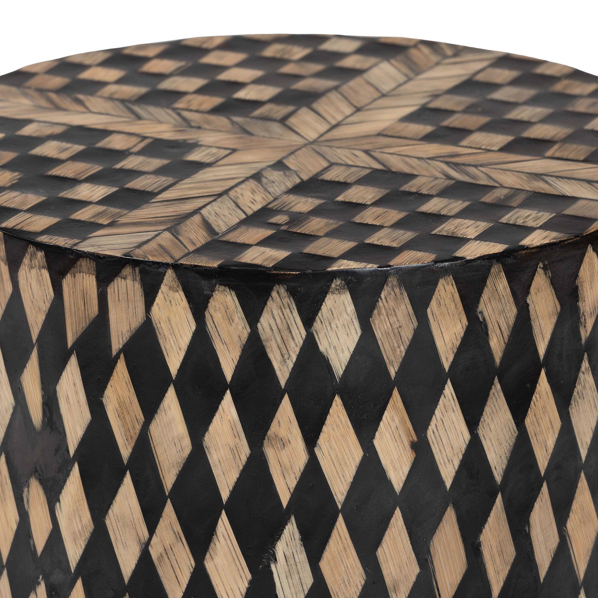 Angle. bali & pari - bali & pari Paulo Decorative End Table with Bamboo Diamond Pattern - Modern Accent Side Table, Round - Black/Brown.