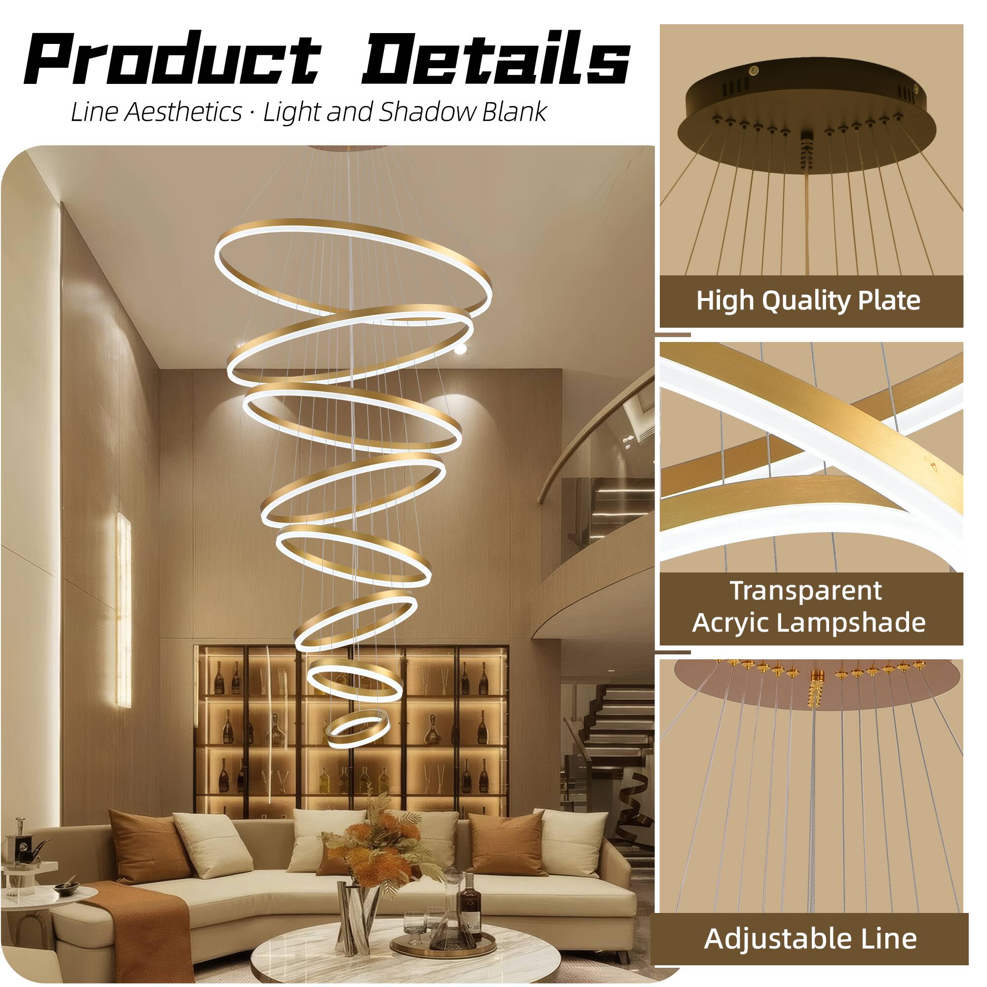 Product Details  
Line Aesthetics • Light and Shadow Blank  

High Quality Plate  

Transparent Acrylic Lampshade  

Adjustable Line
