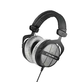 Beyerdynamic - DT 990 PRO, 250 Ohm, Open Back, Over Ear, Wired Headphones, 3m Coiled Cable, Black with Grey Velour Ear Pad