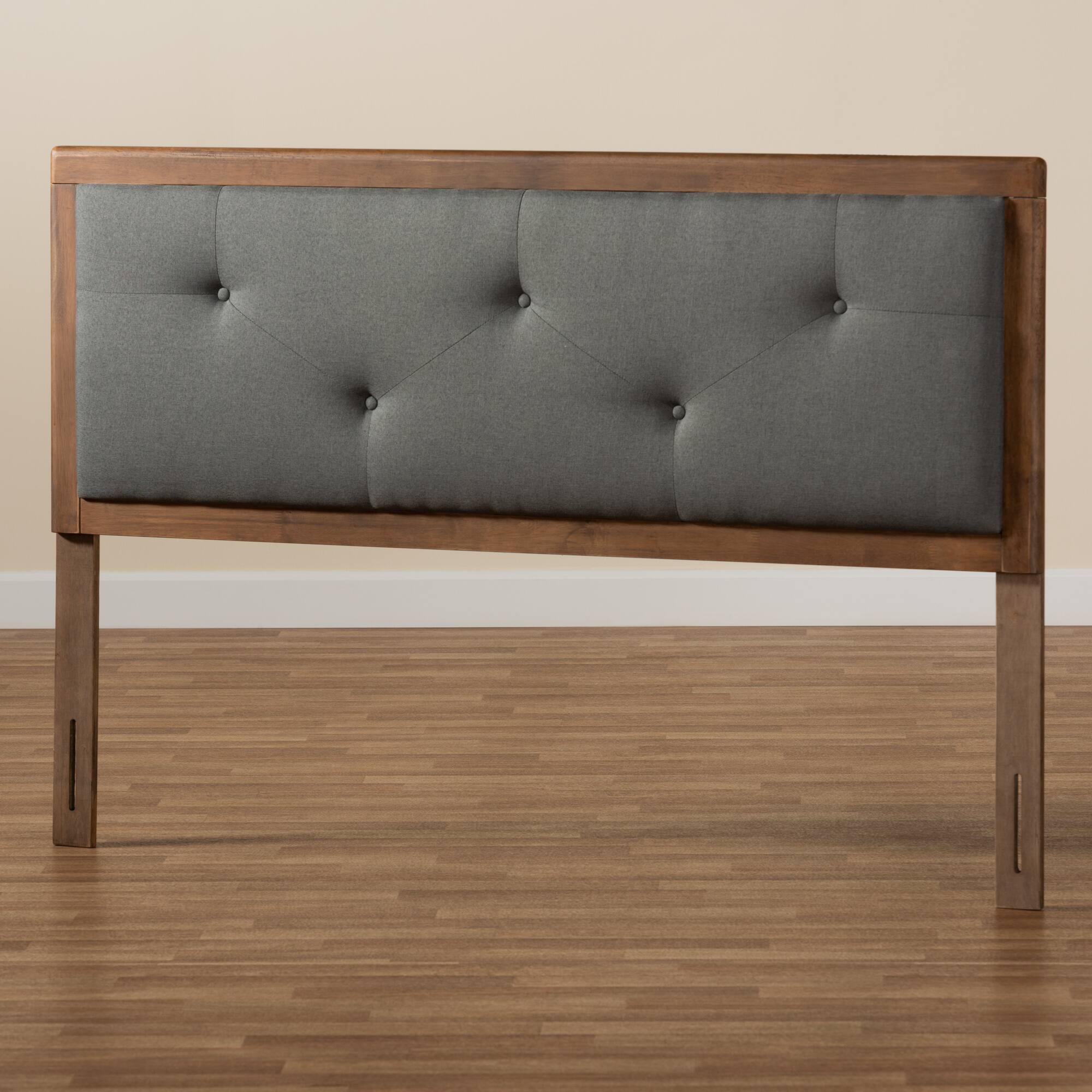 Alt View 1. Baxton Studio - Abner Modern and Contemporary Transitional Fabric Upholstered and Finished Wood Queen Size Headboard - Dark Grey/Walnut Brown.