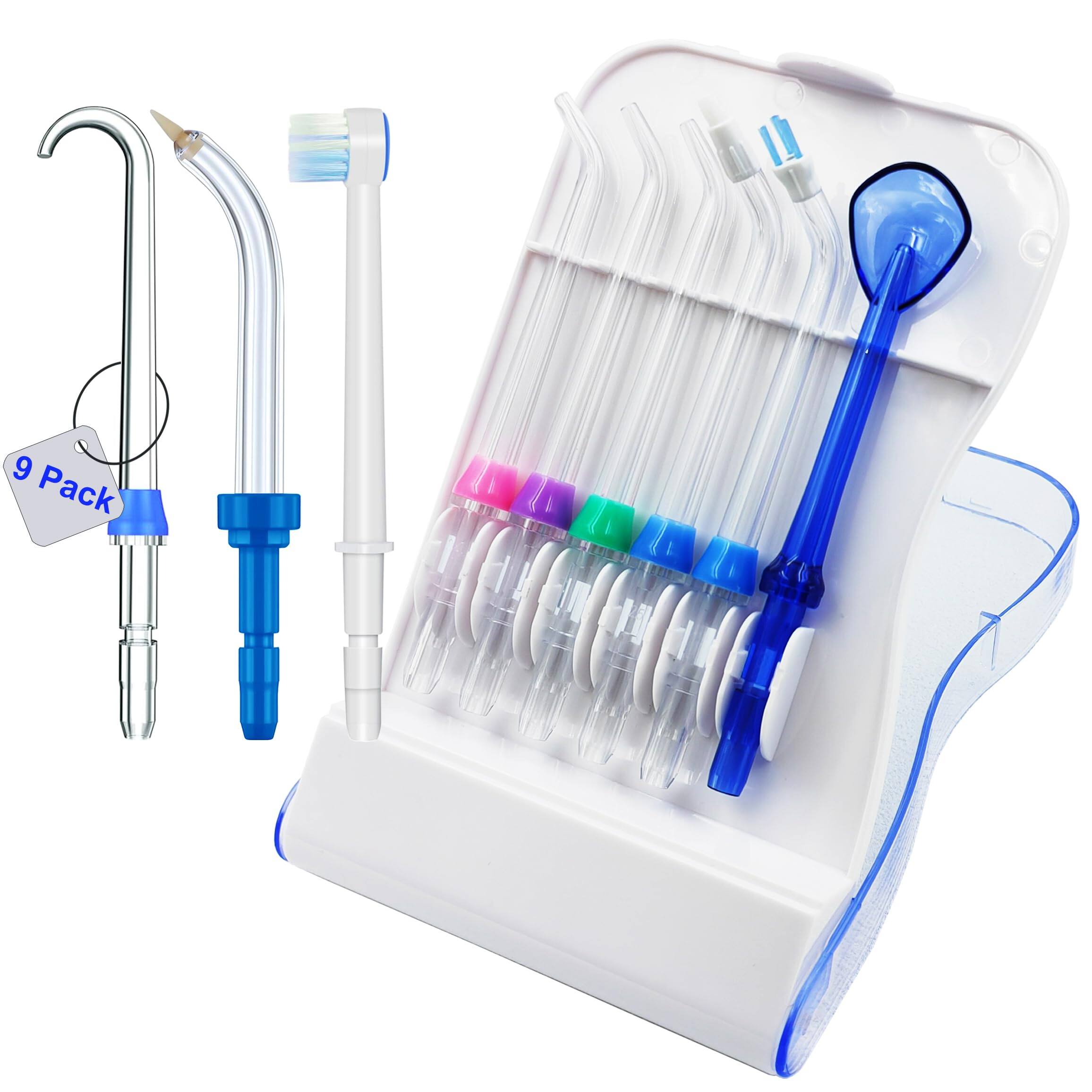 Front. ESBANY - Replacement Tips Compatible with Waterpik Water Flosser, Storage Case and 9 Tips, Compatible with Waterpik Aquarius.