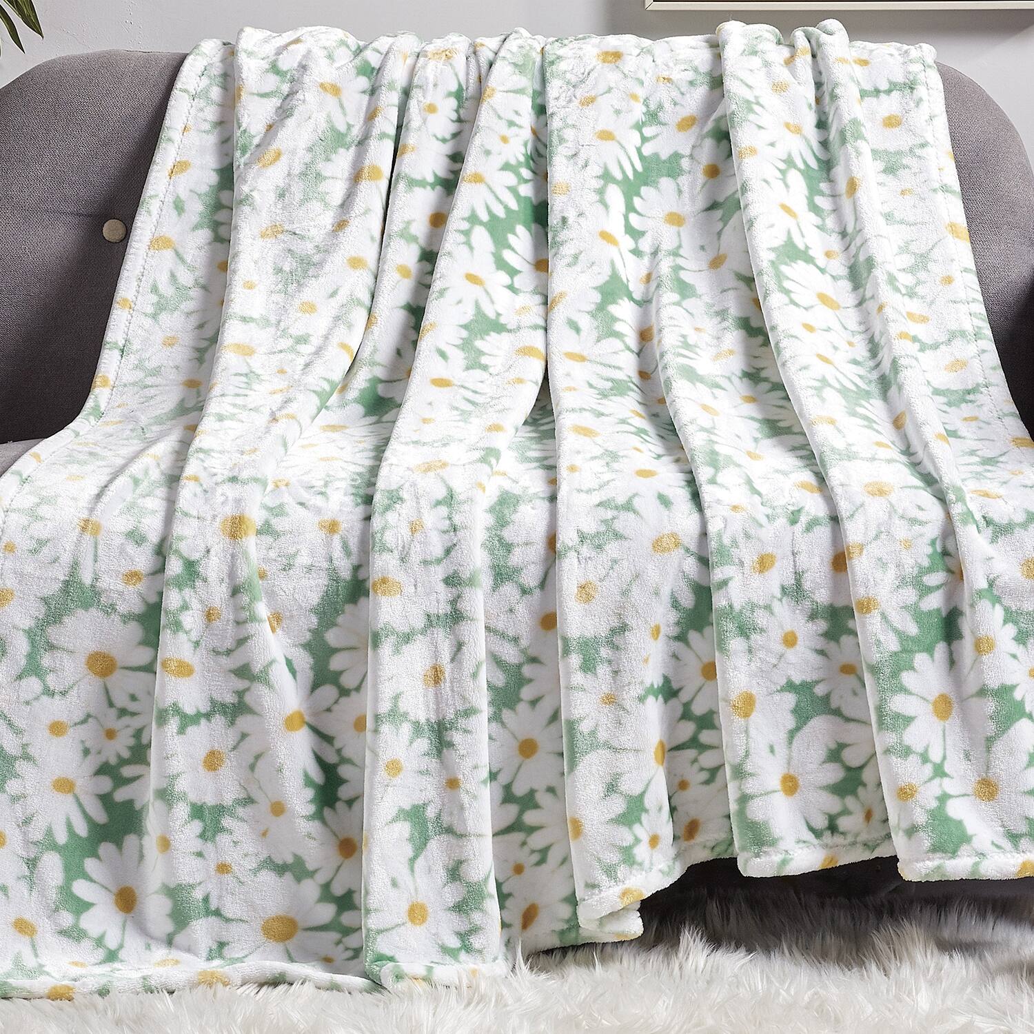 Alt View 2. Plazatex - Plazatex 100% Polyester Delightful Daisies Floral Oversized Throw Blanket 60" x 70" White - White.