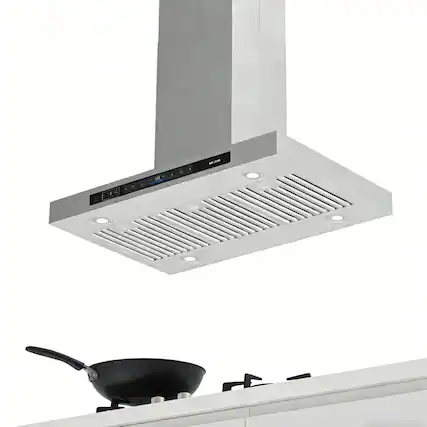 Front. Brano - BRANO 30-Inch Island Range Hood Stainless Steel, Ducted/Ductless Option - 900 CFM, Smart Controls, Easy Install - SILVER.