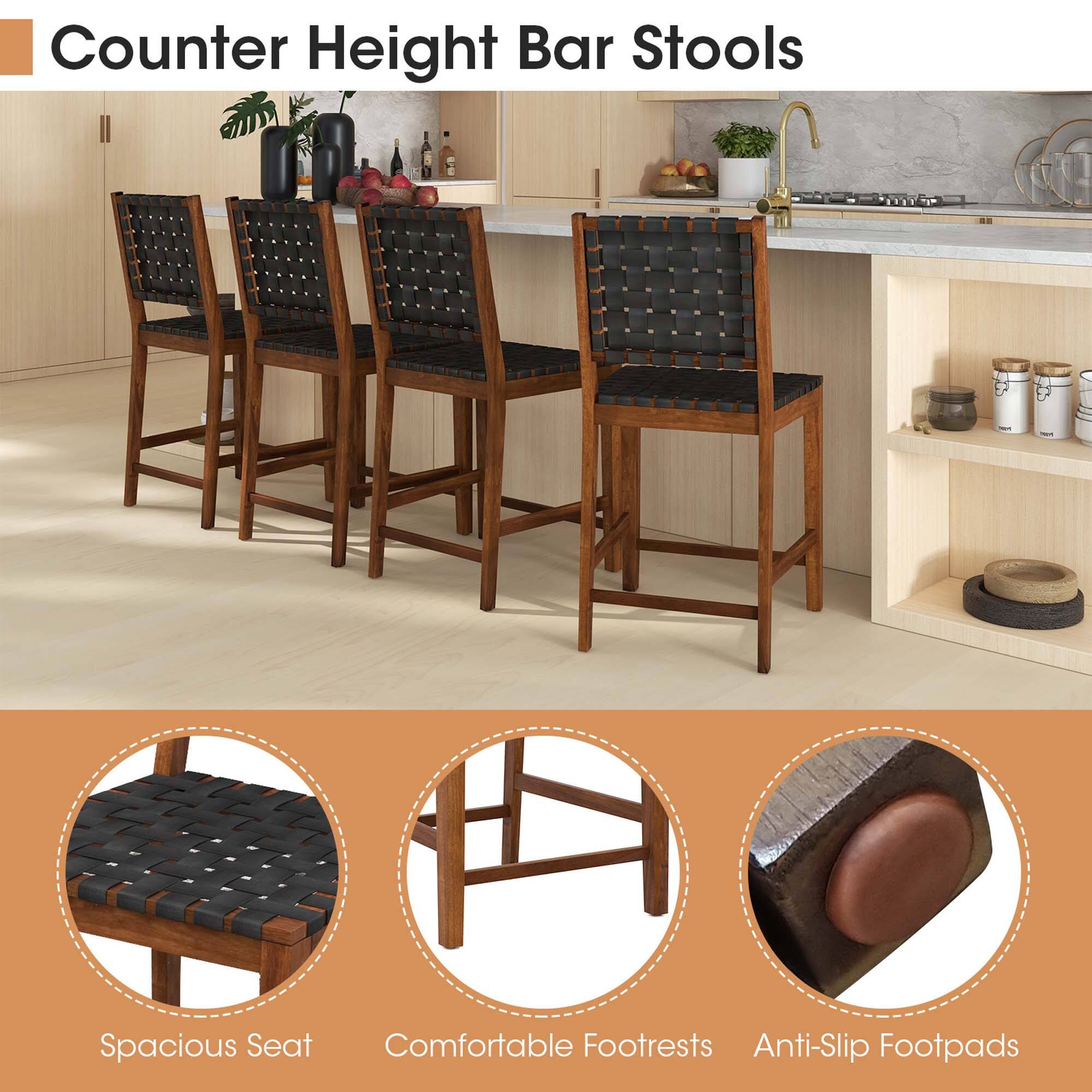 Counter Height Bar Stools Spacious Seat Comfortable Footrests Anti-Slip Footpads