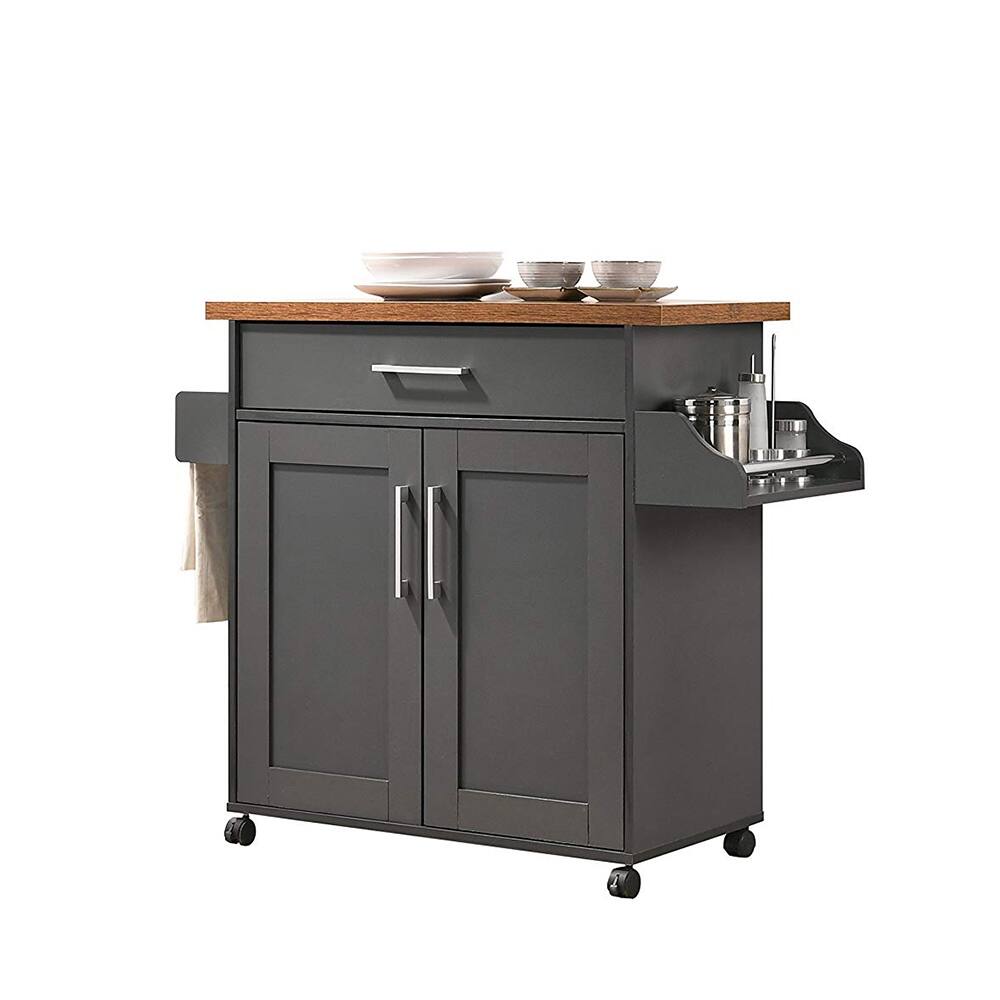 Front. Hodedah - Hodedah Wheeled Kitchen Island Cart with Spice Rack and Towel Holder, Gray/Oak - Grey, Oak.