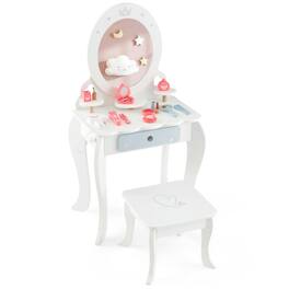 Pefilos - Kids 2-in-1 Princess Makeup Table and Chair Set with Removable Mirror- Girls Vanity for Girls Kids - White