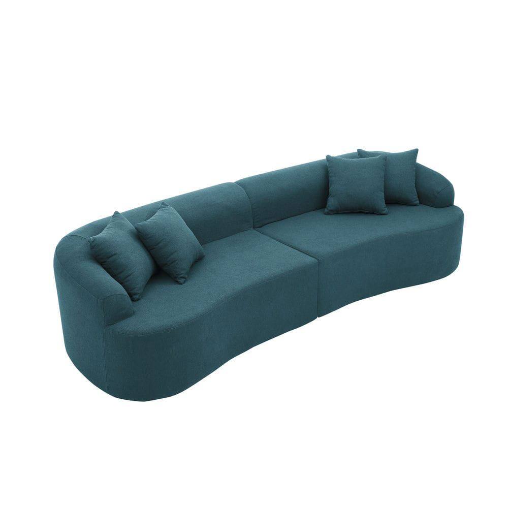 Back. Kadyn - Curved Modular Sectional Sofa, Modern Design with Lamb's Wool Fabric, Ready to Use No Assembly, Blue - Blue.