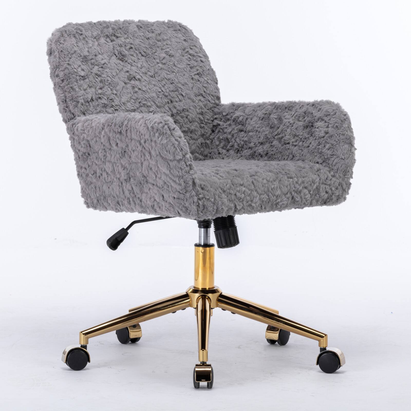 Alt View 1. APRILSOUL - Office Chair Artificial rabbit hair Office Chair with Golden Metal Base Adjustable Desk Chair Swivel Office Chair Gray - Gray.