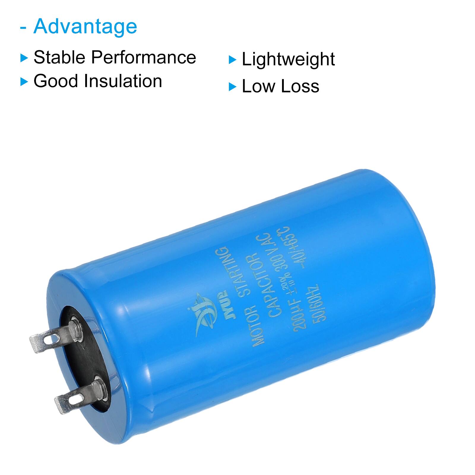 - Advantage
  - Stable Performance
  - Good Insulation
  - Lightweight
  - Low Loss

- V.A.C > -40/+65C
- STARTING 300 CAPACITOR
- 200HF
- 50/60Hz MOTOR