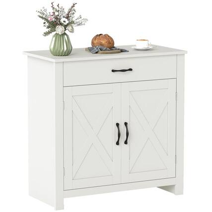 Front. PULUZ - Farmhouse Sideboard Cabinet with Barn Doors Kitchen Buffet Cabinet with Drawer and Adjustable Shelf - White.