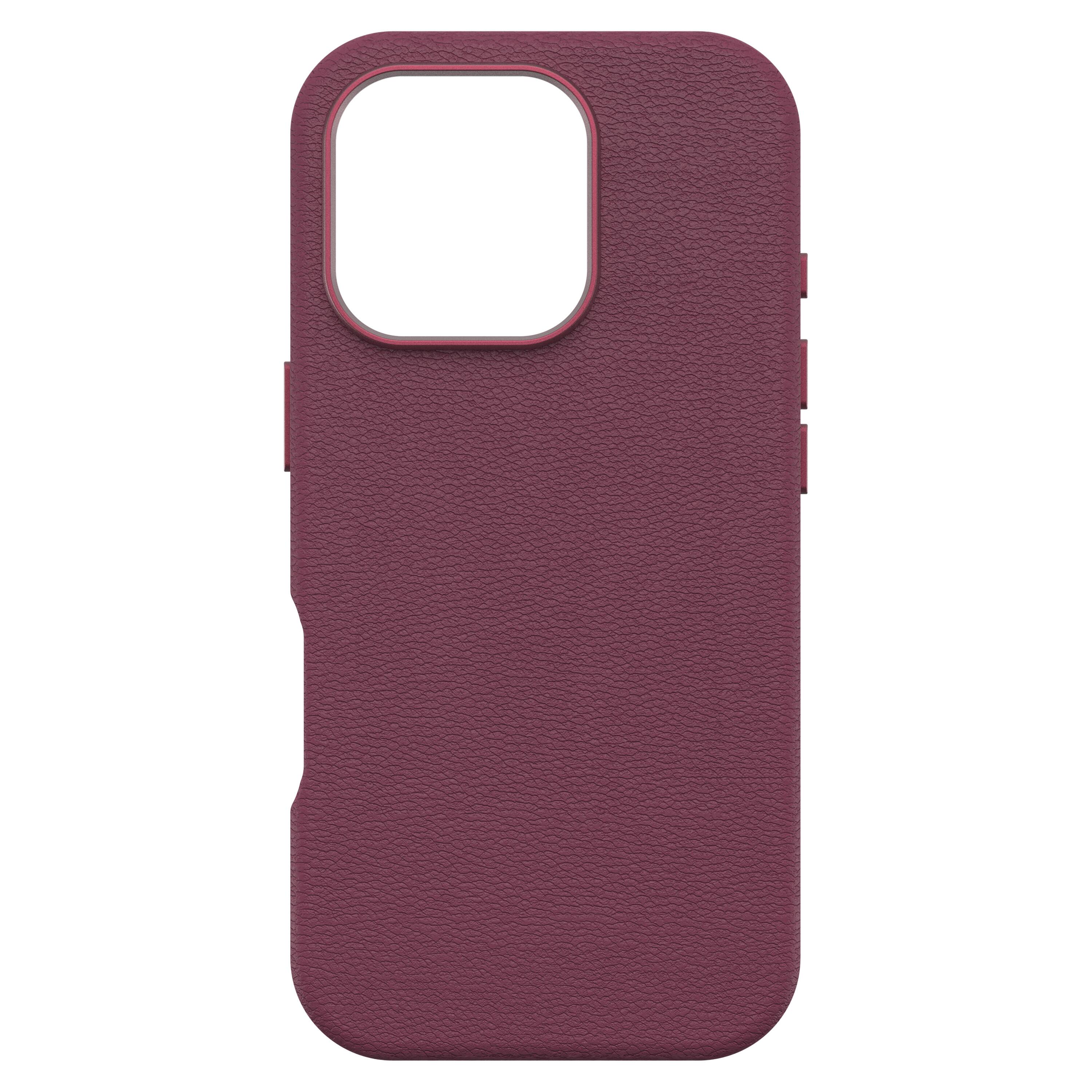 Angle. OtterBox - Symmetry Cactus Leather Series Hard Shell for MagSafe for Apple iPhone 16 Pro - Maroon Bells.
