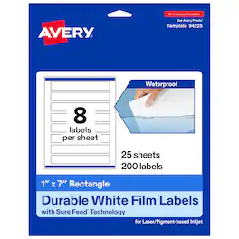 Avery - 1" x 7" Waterproof Rectangle Labels, 200 Labels - White