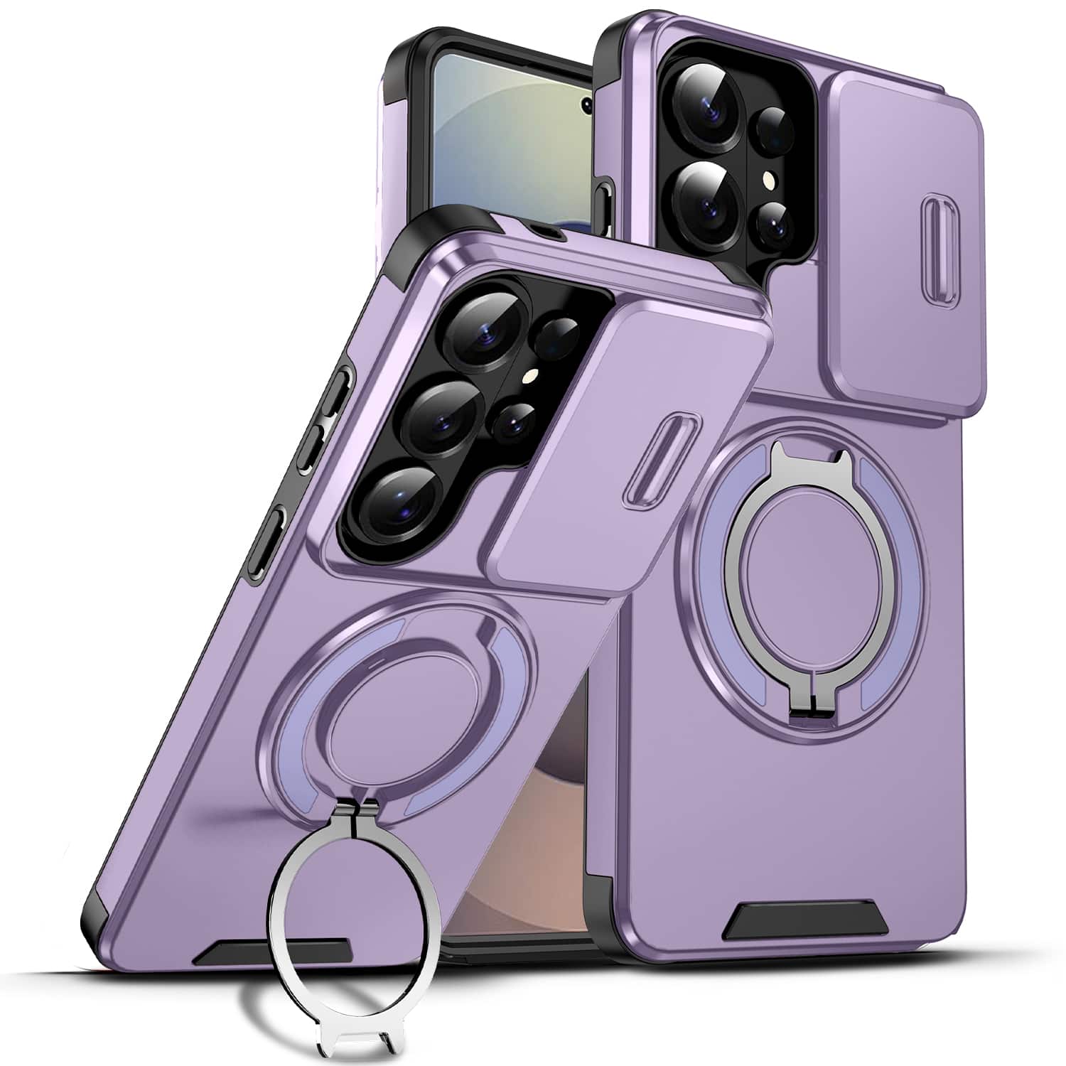 Dteck - For Samsung Galaxy S25 Edge Magnetic Built-in Kickstand Rotate Ring Holder Hybrid TPU+PC Shockproof Hard Case - Purple