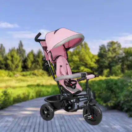 Front. Hivvago - 4-in-1 Toddler Tricycle with Detachable Canopy and Adjustable Parent Handle - Pink.