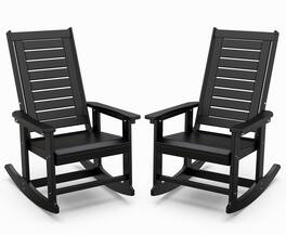FODINGHILL - Set of 2 Oversized HDPE Rocking Chairs, High Back Porch Rockers for Patio Backyard - Black