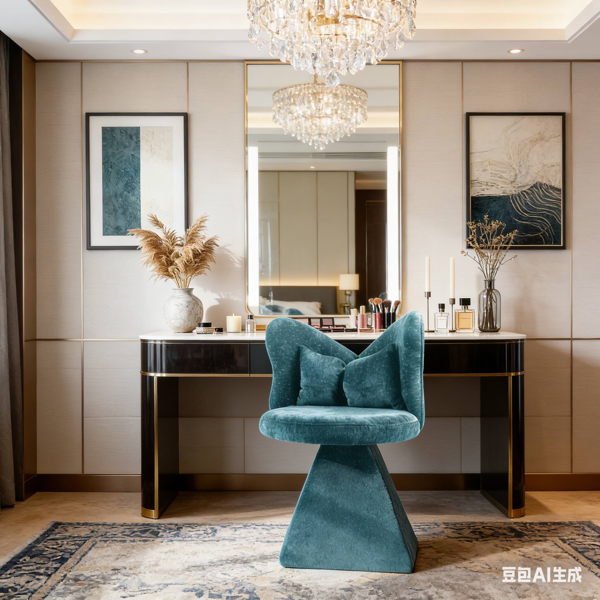 Back. Forest'nSky - Blue Swivel Vanity Chair with Butterfly Back, Makeup Stool for Bedroom, Living & Dining Room - Blue.