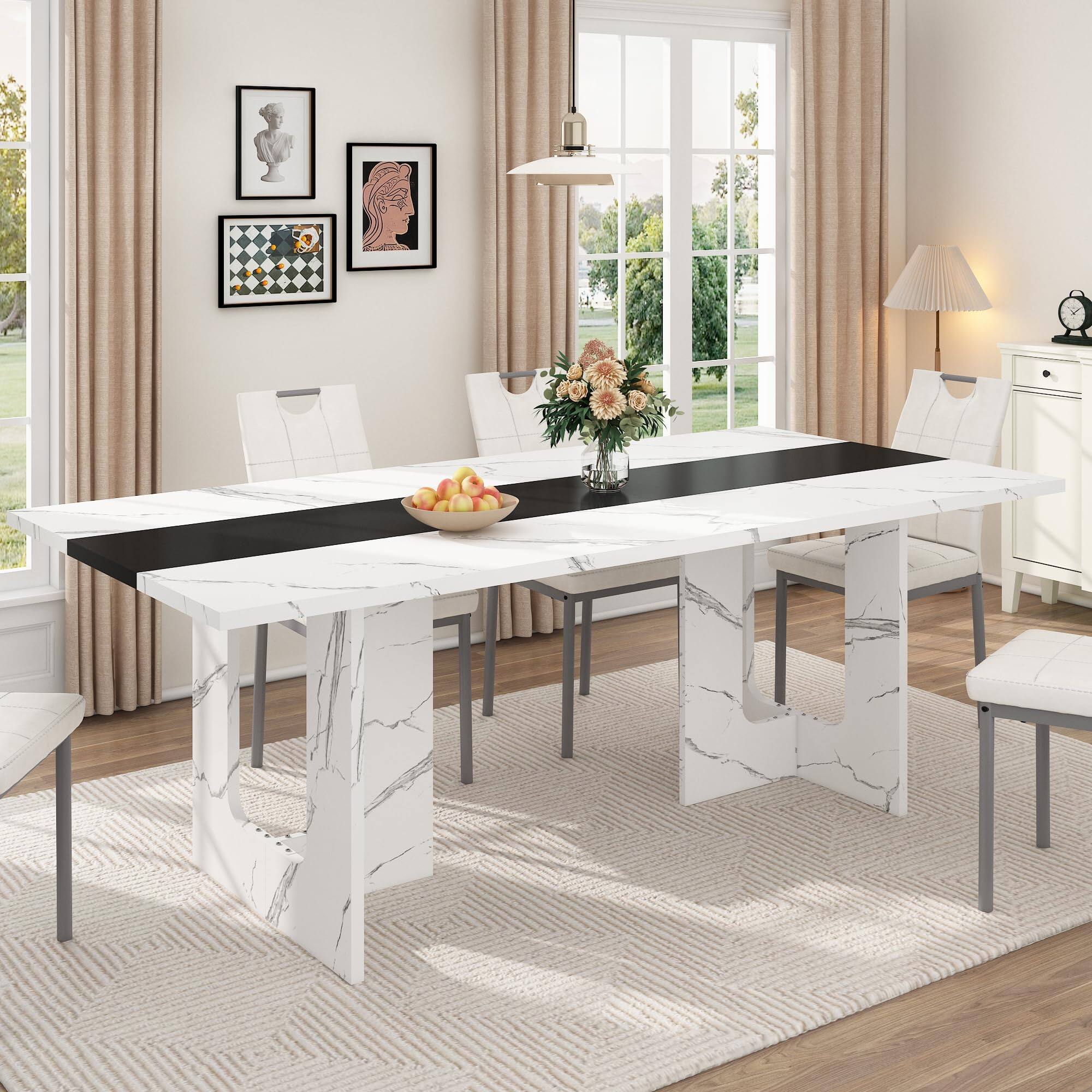 Alt View 5. Espafurni - 71" Farmhouse Dining Table for 6-8 | Solid Wood Rectangular Kitchen Table (Table Only) - White.