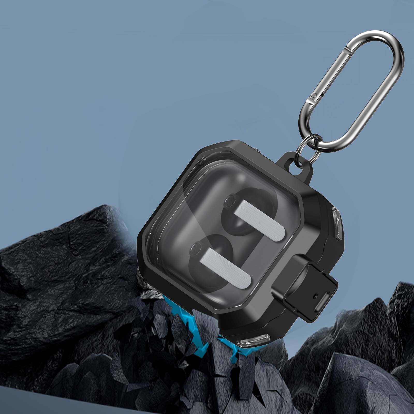 Back. Dteck - For Galaxy Buds4 / Galaxy Buds4 Pro Shockproof Safety Lock Rugged Headphones Case With Keychain & Clean Pen - Red.