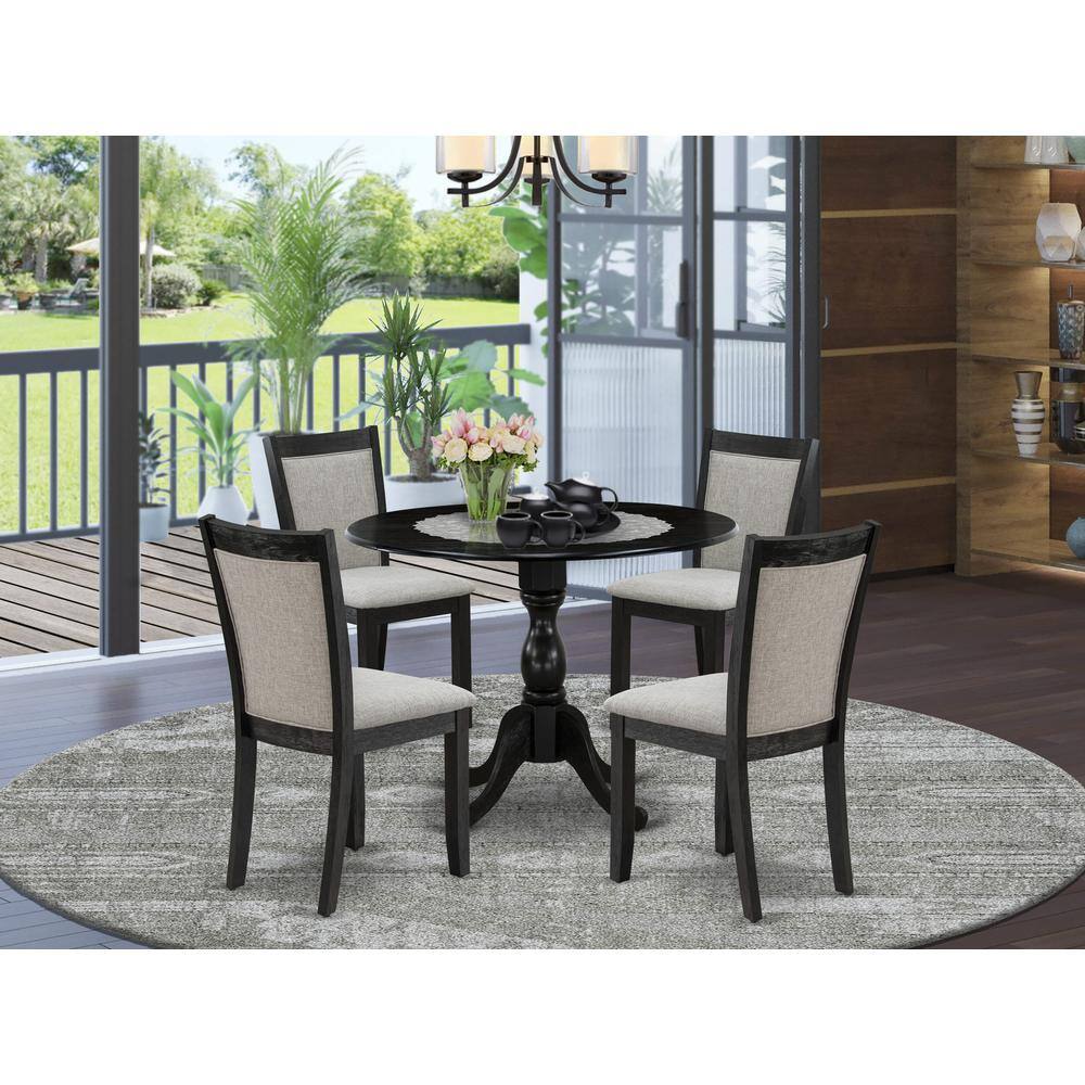 Angle. East West Furniture - East West Furniture 5-Piece Modern Dining Set Consists of a Pedestal Table with Drop Leaves and 4 Shitake Linen Fabric - Multi-Color.