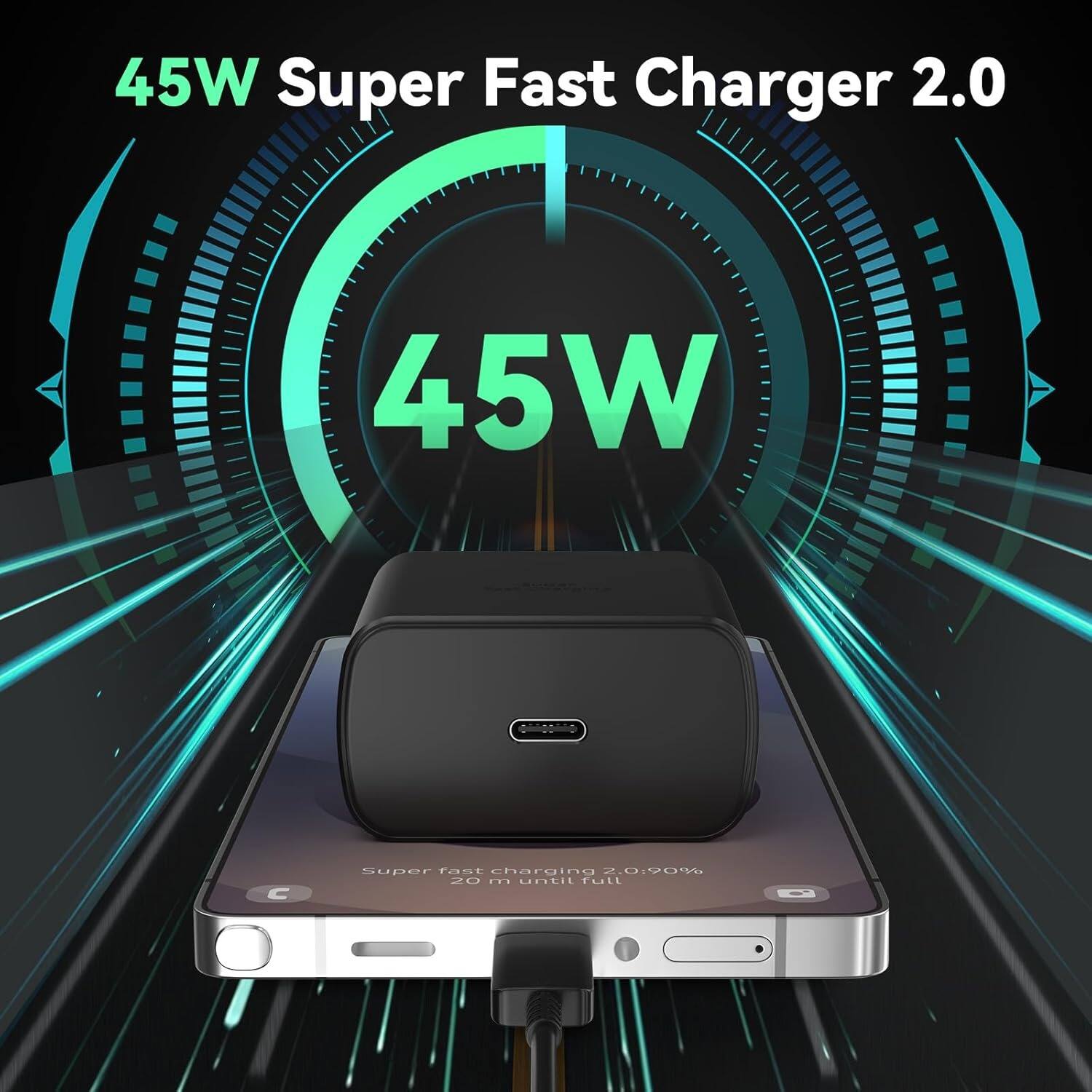 45W Super Fast Charger 2.0, 45W Super Fast Charging 2.0, 90% until full, 20m