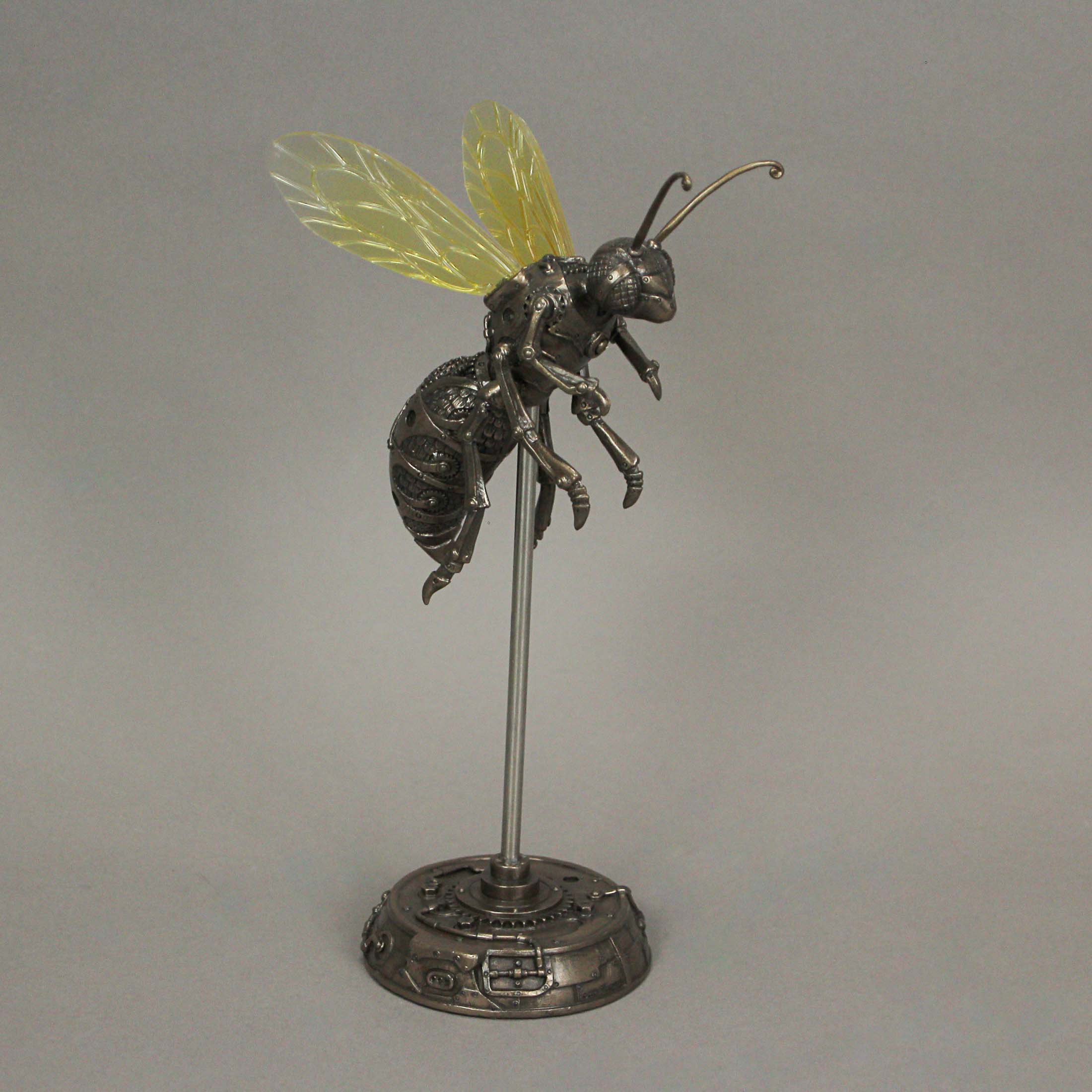 Alt View 1. Veronese Design - Bronze Finish Steampunk Hornet Specimen on Museum Mount Statue 10.5 Inches High - Bronze.