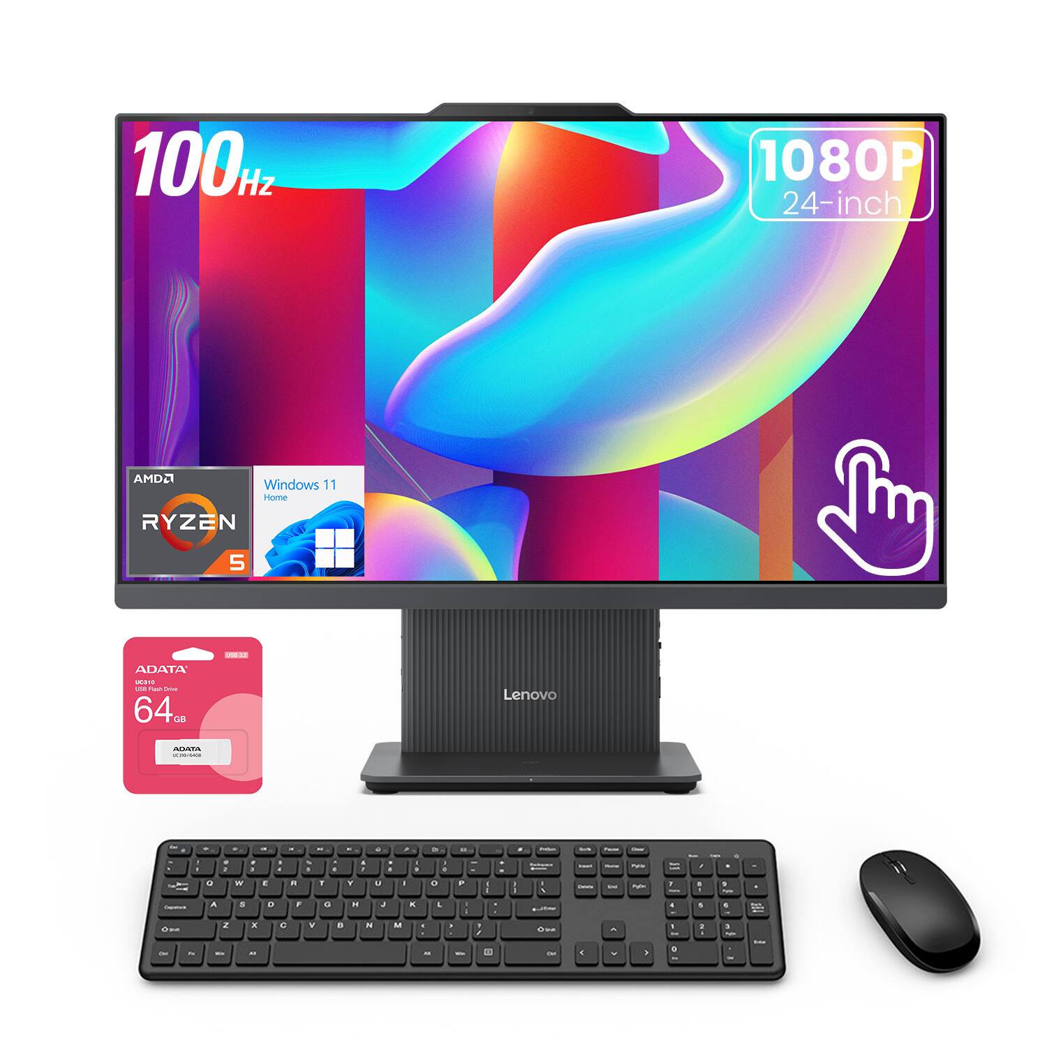 100Hz 1080P 24-inch AMD Ryzen 5 Windows 11 Home Lenovo ADATA 64GB