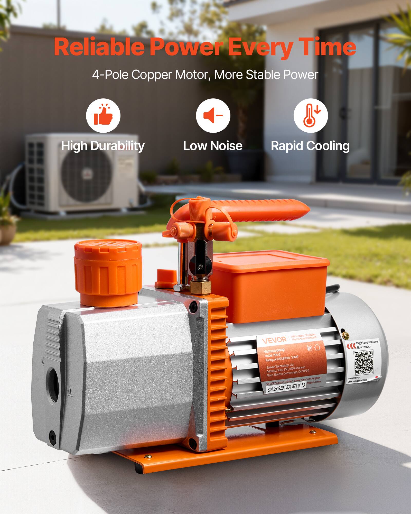 VEVOR Vacuum Pump, 7 CFM 3/4 HP, HVAC Two Stage Rotary Vane AC Vacuum ...
