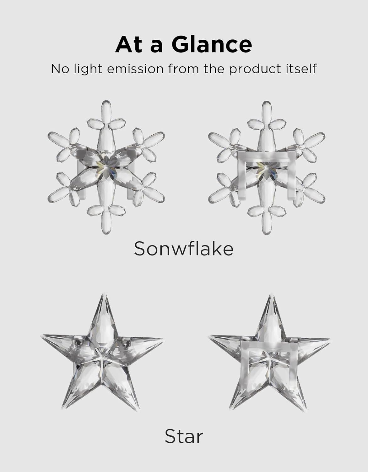At a Glance

No light emission from the product itself

Sonwflake

Star