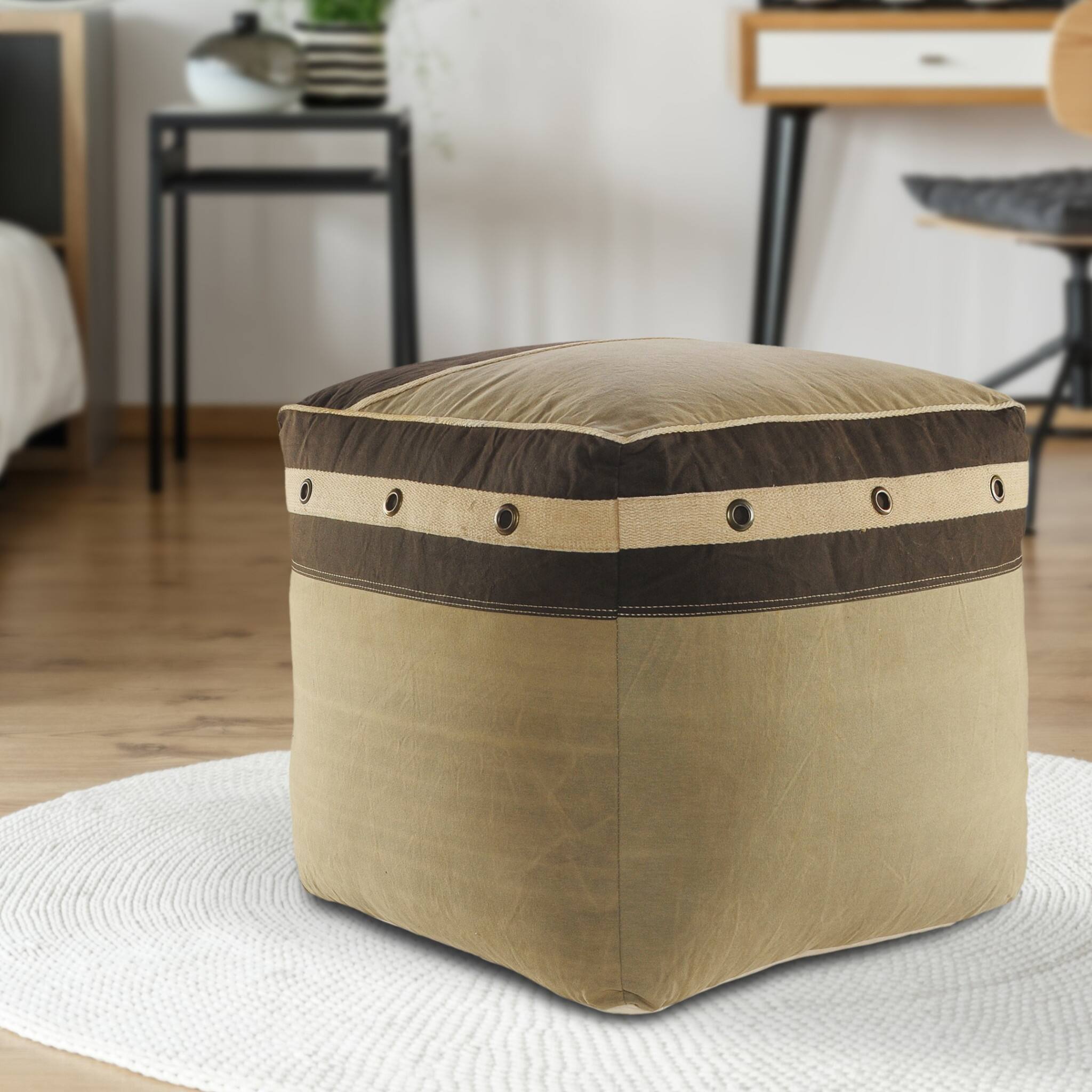 Alt View 4. Hivvago - Hivvago 20 Inch Cotton Striped Pouf Ottoman - Brown.