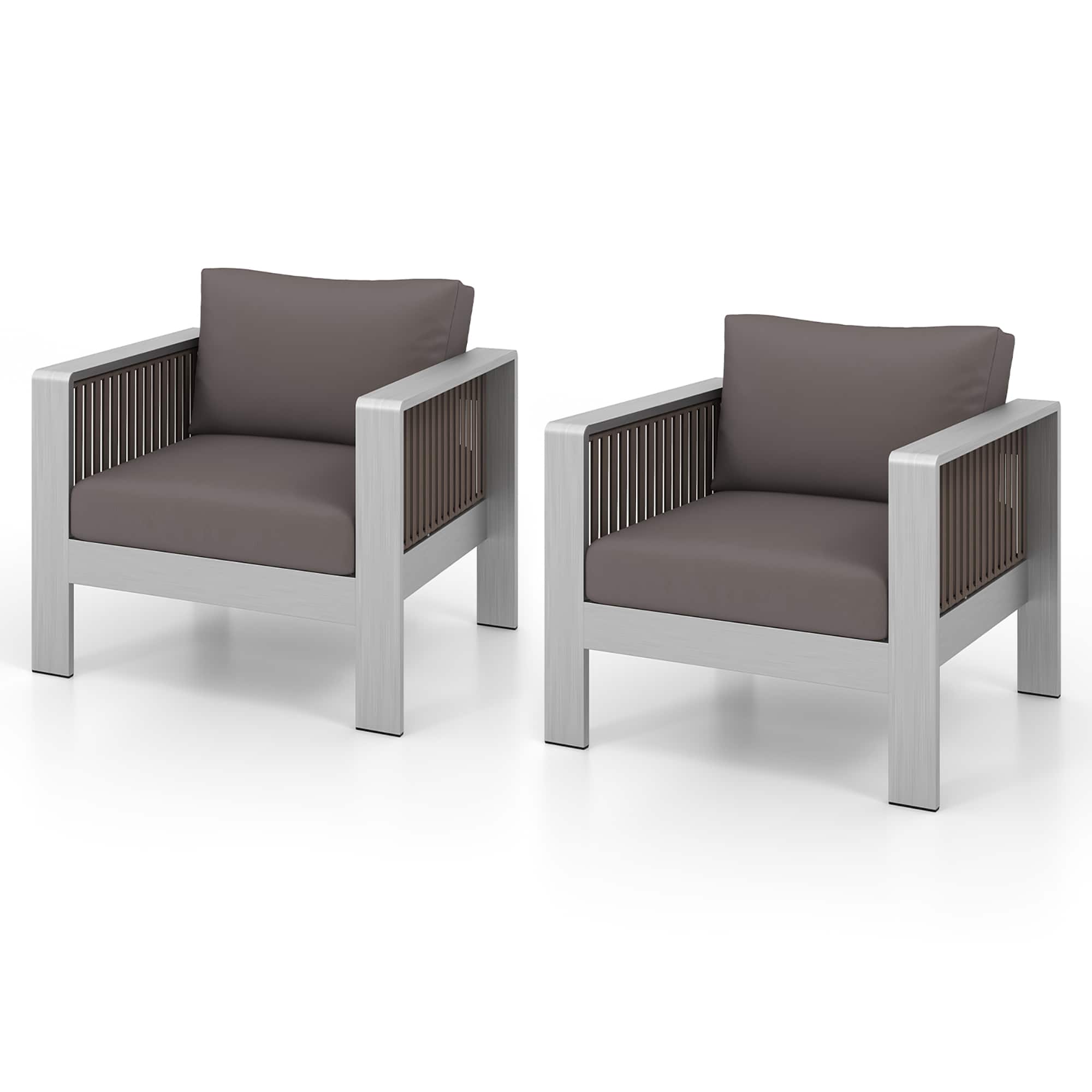 Gymax - 2 Piece Aluminum Patio Furniture Set Outdoor Sectional Sofa Set w/ Thick Cushions - Gray