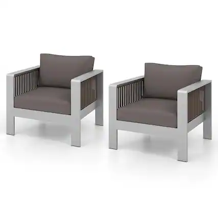 Front. Gymax - Gymax 2 Piece Aluminum Patio Furniture Set Outdoor Sectional Sofa Set w/ Thick Cushions - Gray.
