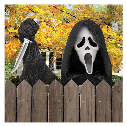 Front. Funworld - Ghost Face Fence Face Halloween Decor - Black.
