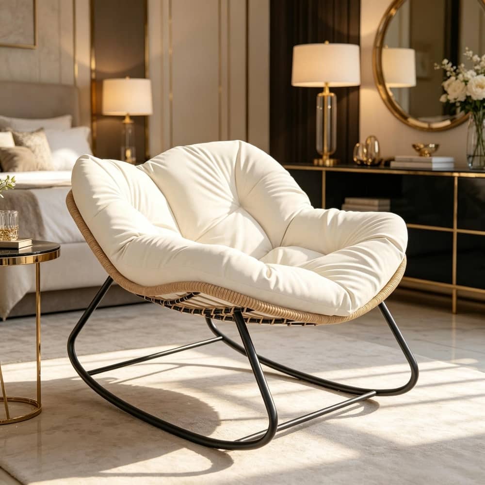 Loheer - Oversized Rocking Egg Chair with Cushion, Indoor Outdoor Wicker Papasan Chair for Patio Backyard - Beige price history on PriceWatchPro