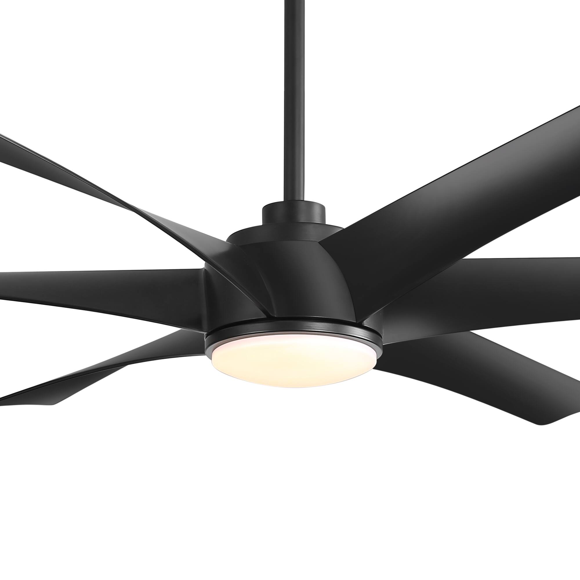 Alt View 7. Breezary - 65" Large Indoor Ceiling Fan with Remote Control, 6 ABS Blades, 6-Speed DC Motor, 7"/12" Downrods, Light/No Light Option - Matte Black (With Light).