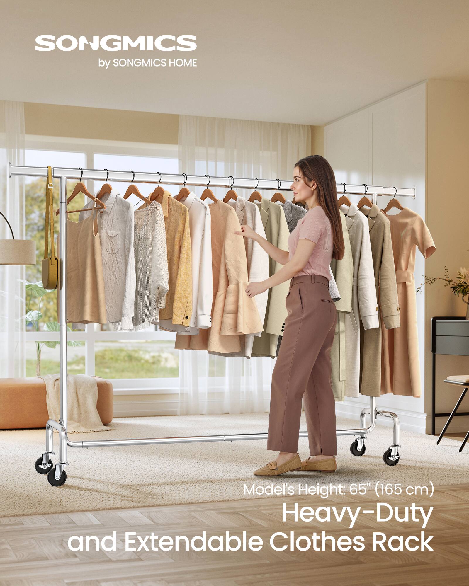 SONGMICS by SONGMICS HOME

Model's Height: 65" (165 cm)

Heavy-Duty and Extendable Clothes Rack