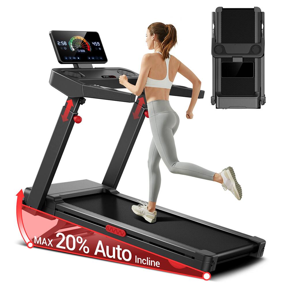 UMAY - L10 Treadmill w/ 20% Auto Incline, 3.5HP, 400lbs Max Load, Adjustable Height & Touchscreen, Fold for Family, Office - Black