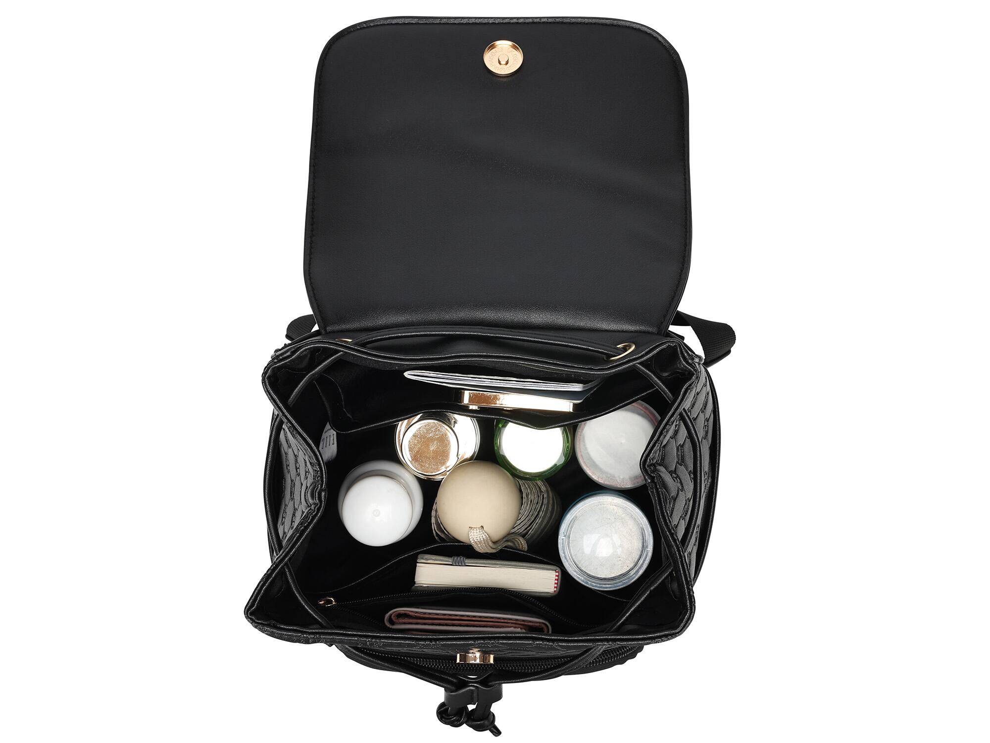 Alt View 1. Elle - ELLE Compass 10L Vegan Leather Monogram Mini Backpack - Black - Black.