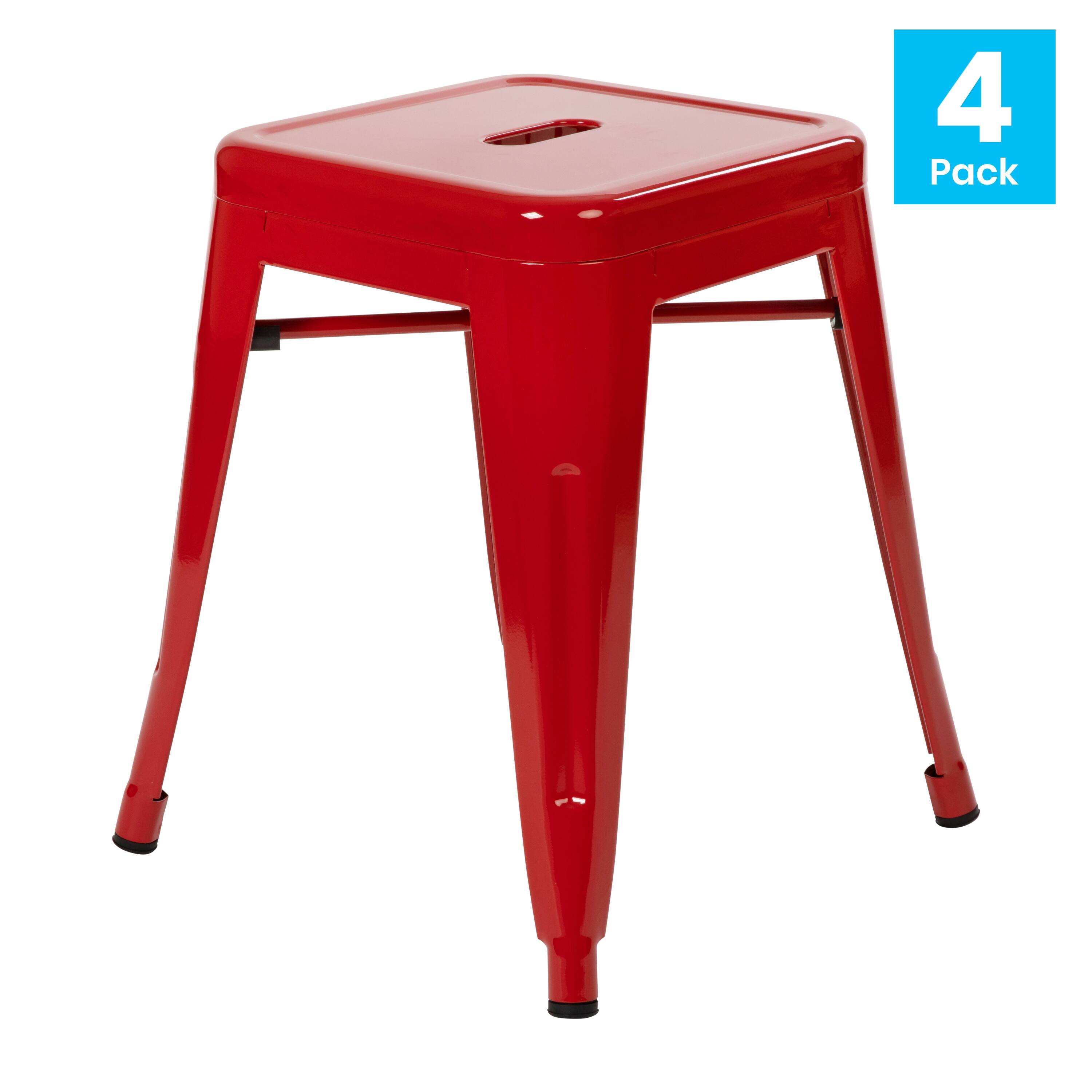 Alt View 2. Emma + Oliver - 18 Inch Table Height Indoor Stackable Metal Dining Stool-Set of 4 - Red.