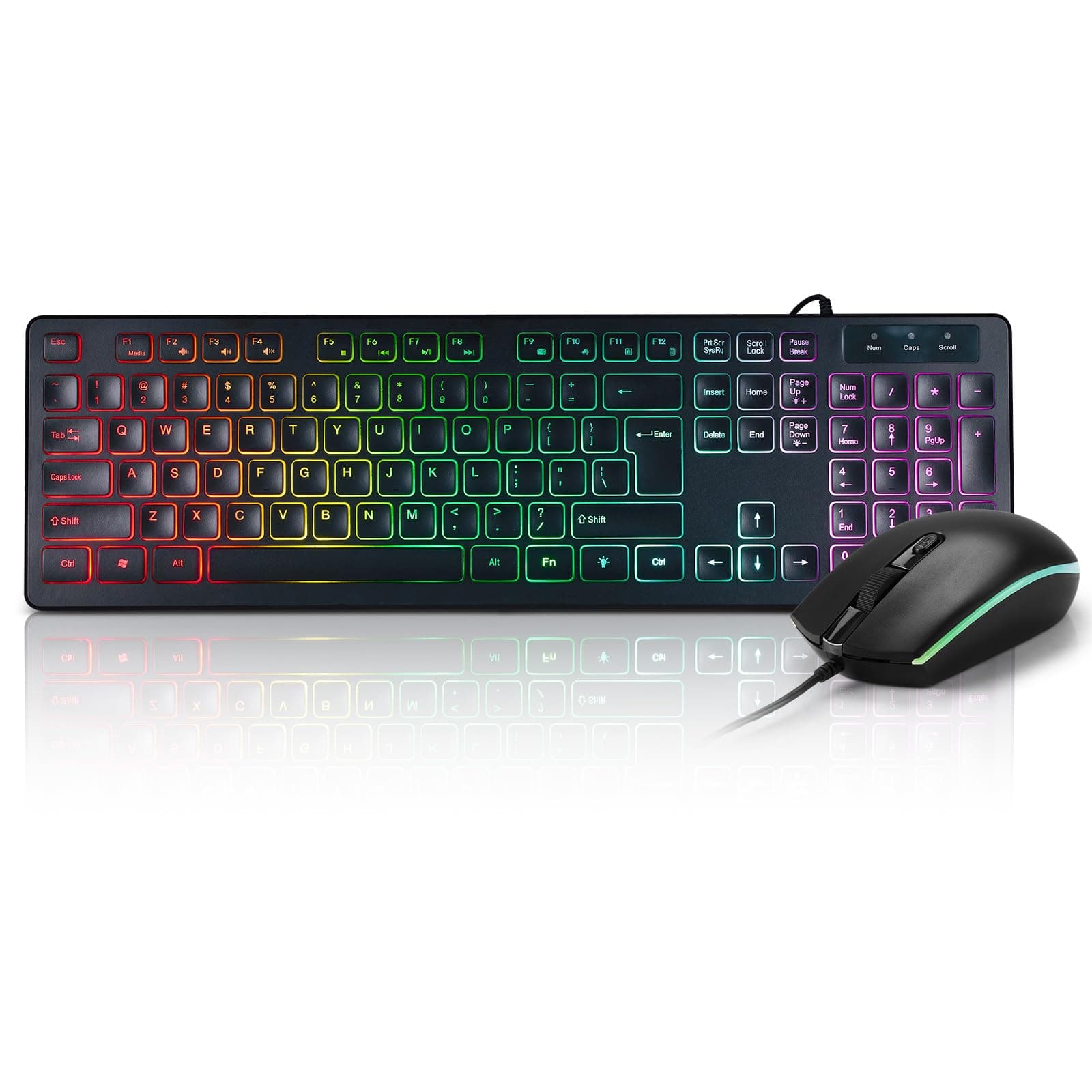 Comfort Essence - Wired Backlit And Mouse Combo Usb Lighted Computer Keyboards Quiet Input For Pc Windows Laptop - Rainbow LED